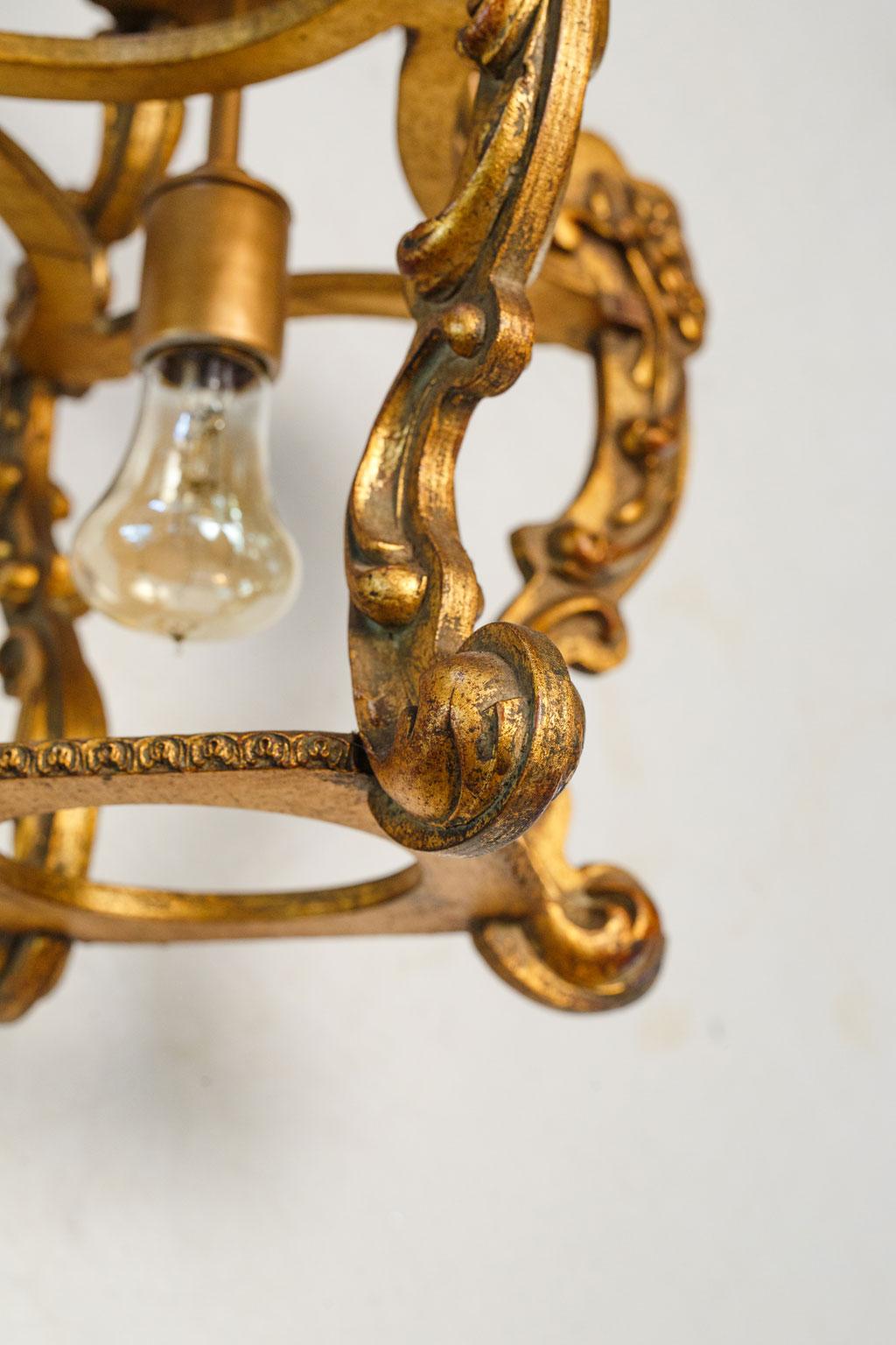 Mid-20th Century Hand Carved Giltwood Italian Lantern with floral and scroll design. 