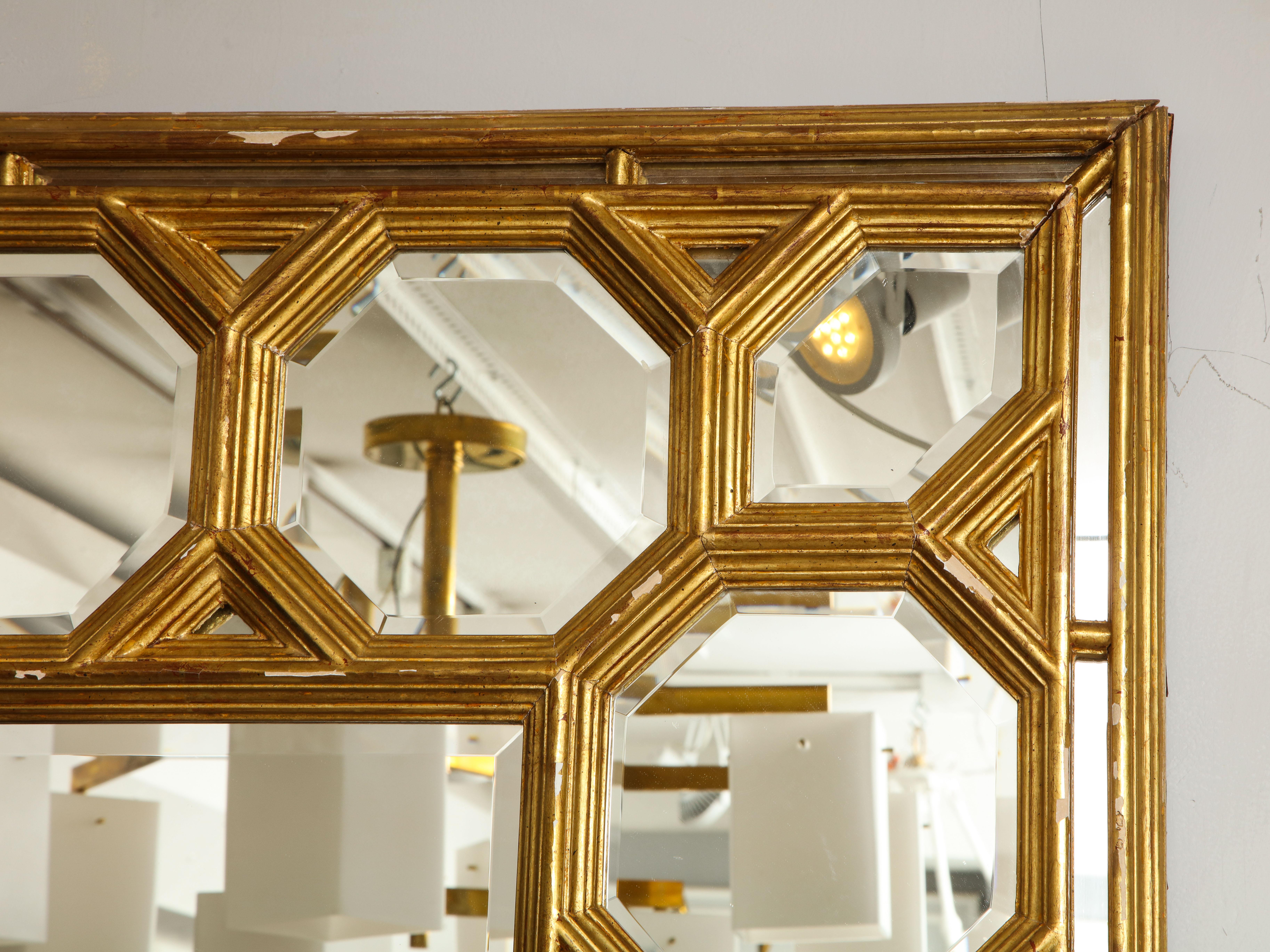 Italian Hand Carved Giltwood Mirror with Octagonal Design Along Border