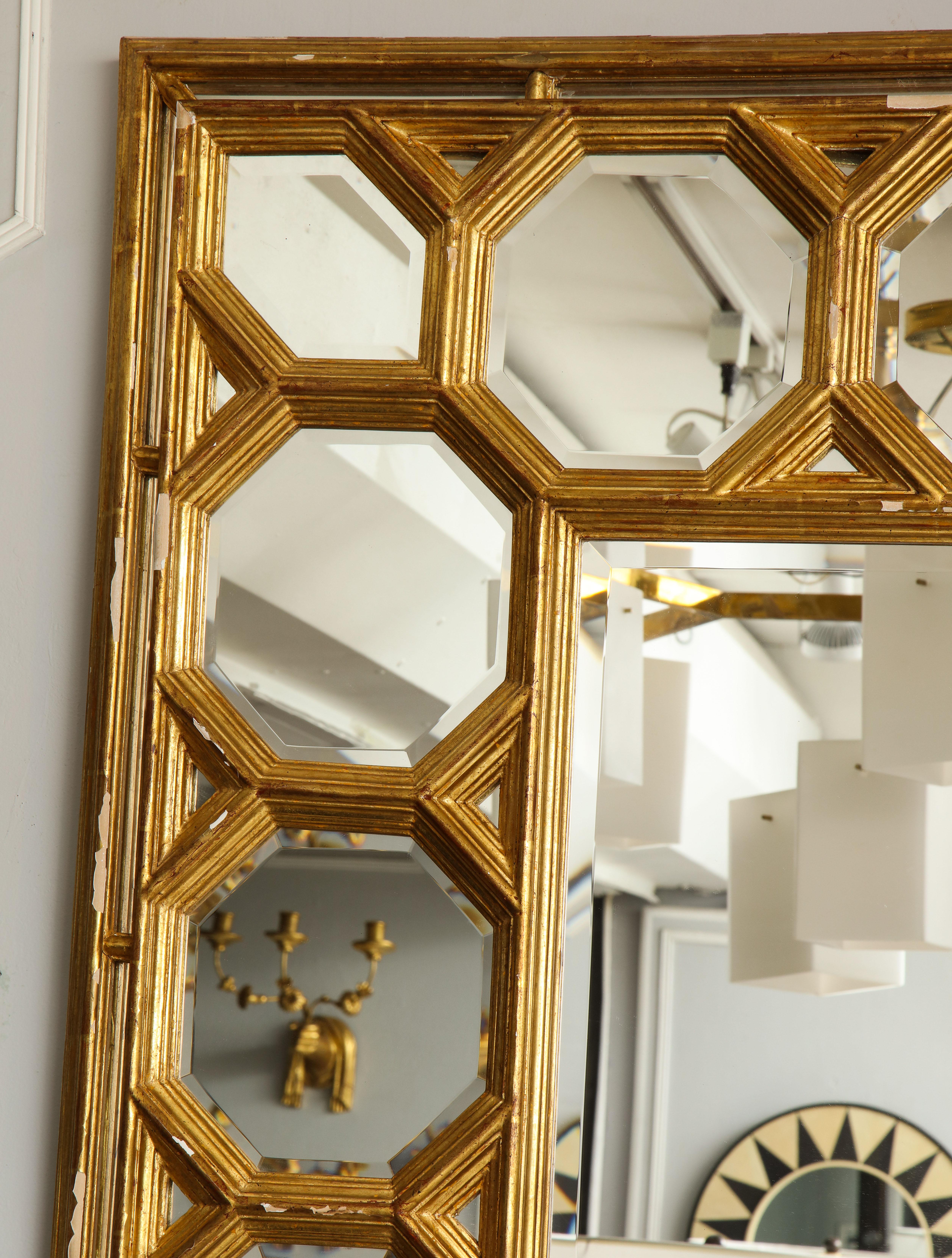 Hand Carved Giltwood Mirror with Octagonal Design Along Border 1