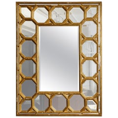 Hand Carved Giltwood Mirror with Octagonal Design Along Border