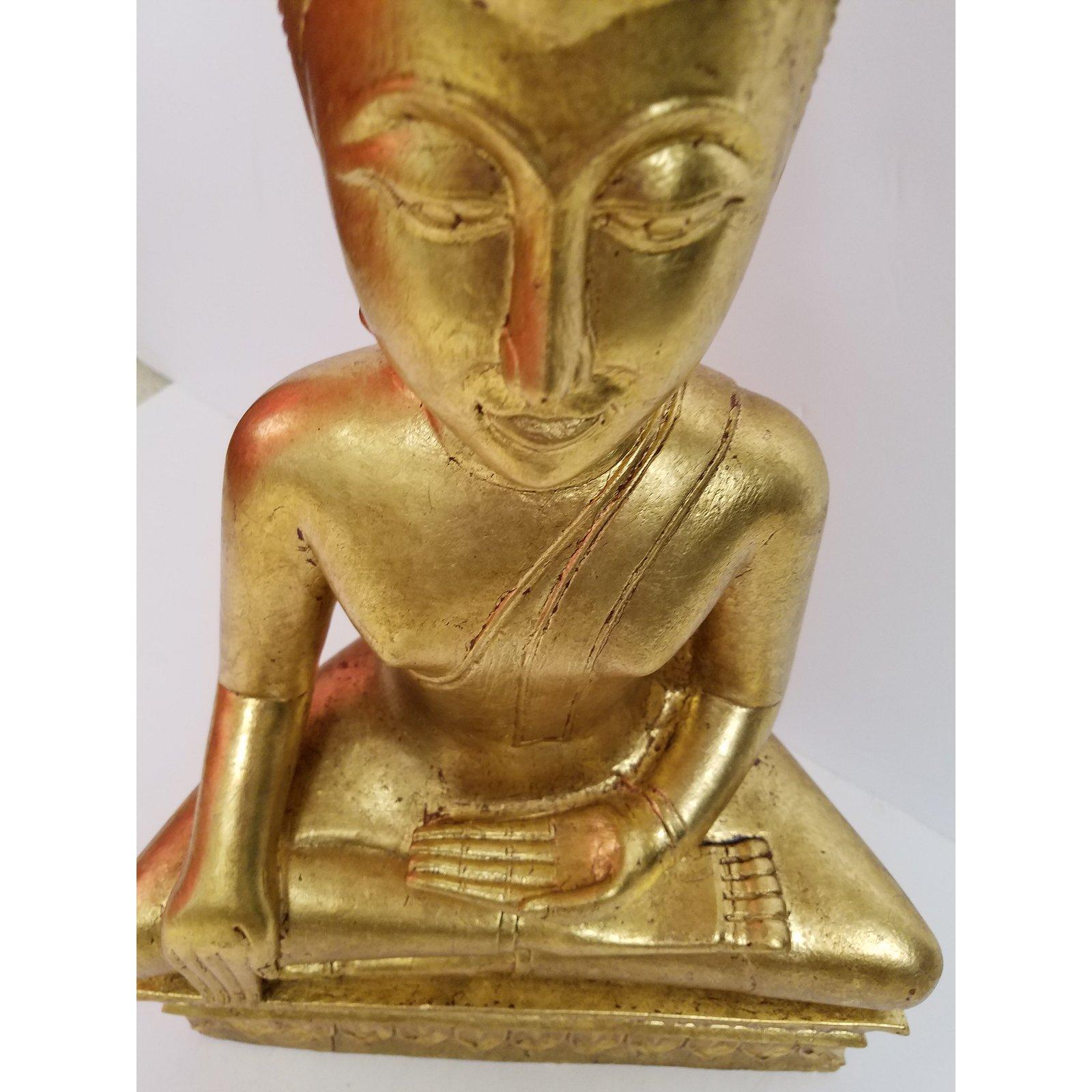 Mid-20th Century Hand Carved Giltwood Thai Buddha