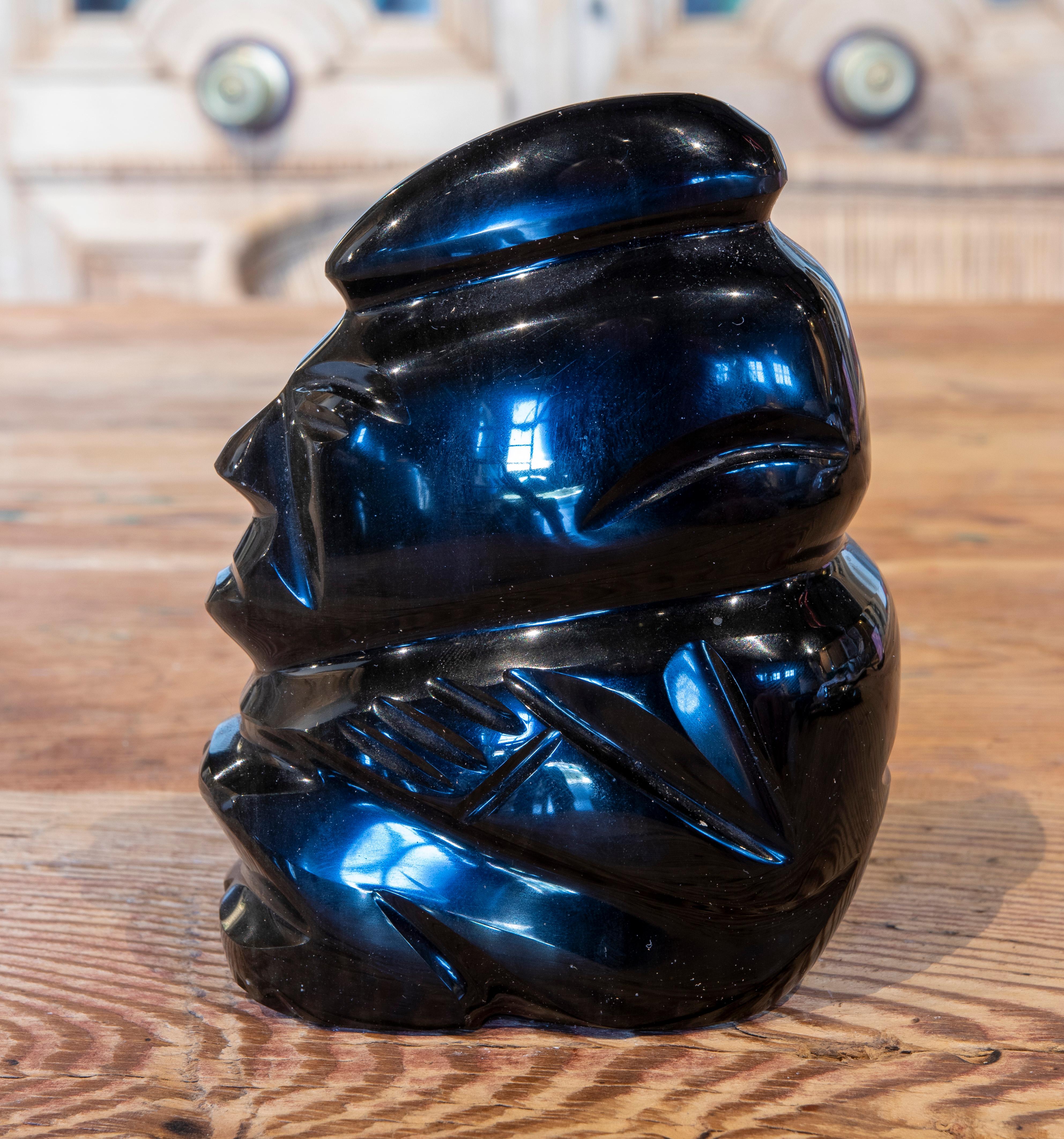 Hand Carved Glass Figure of a Semi-Seated Personage In Good Condition For Sale In Marbella, ES