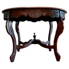 Hand Carved Glass-Top Walnut Tea Tray Table with Deep Patina, Antique
