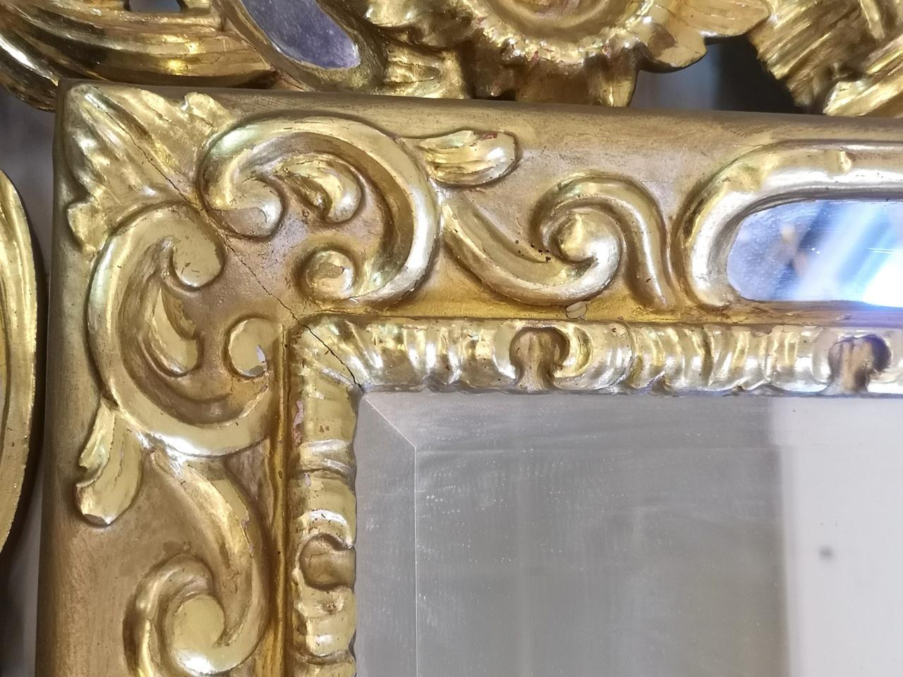 Hand Carved Gold-Plated Wooden Mirror, 19th Century 5