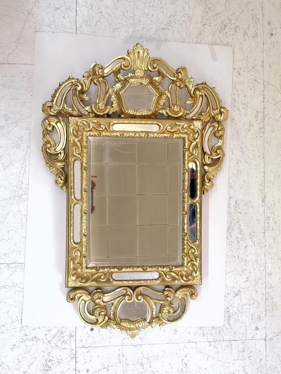 Baroque Hand Carved Gold-Plated Wooden Mirror, 19th Century