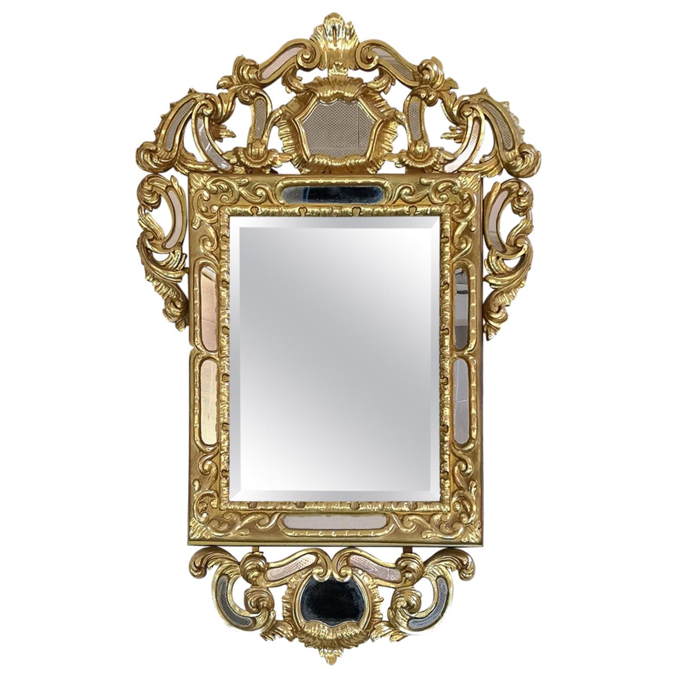 Hand Carved Gold-Plated Wooden Mirror, 19th Century