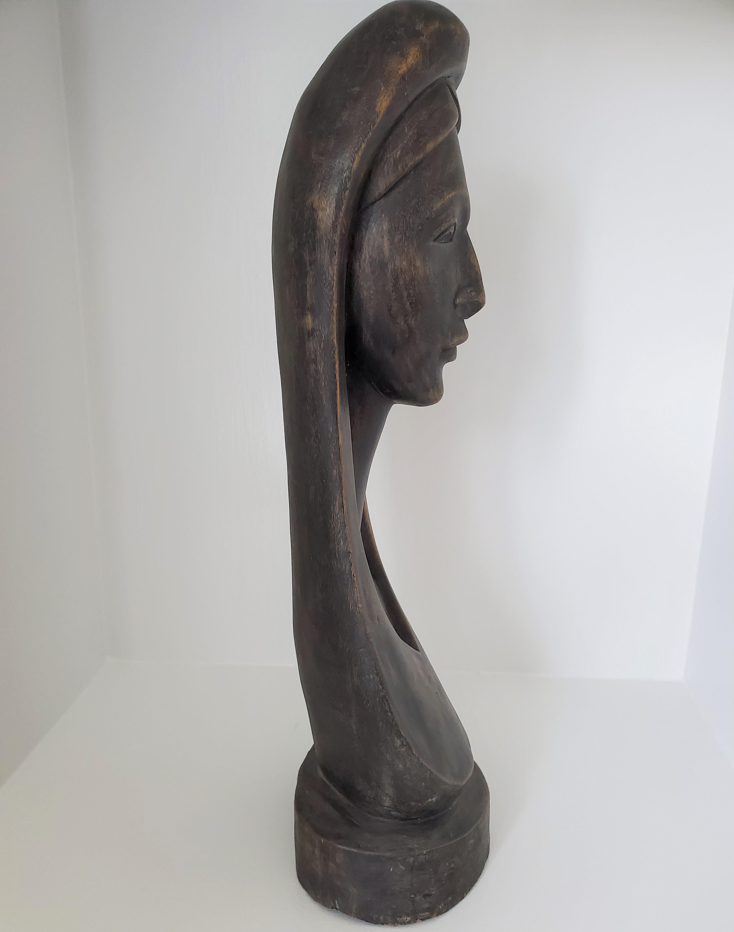 18th Century and Earlier Antique Wood Sculpture or Bust of a Woman or Madonna - Hand Carved and Bronzed  For Sale