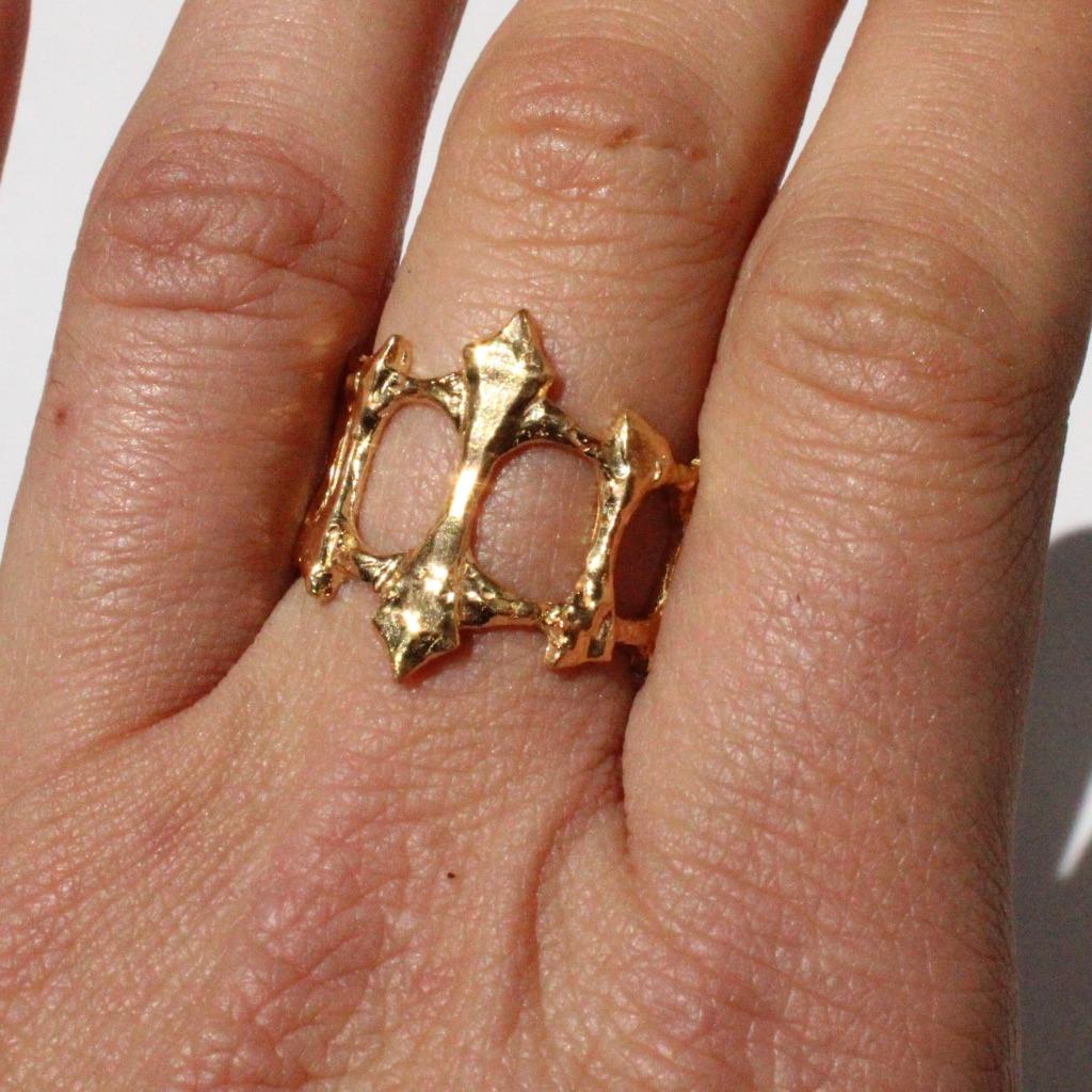 For Sale:  Hand Carved Gothic Ring in 14 Karat Gold 5