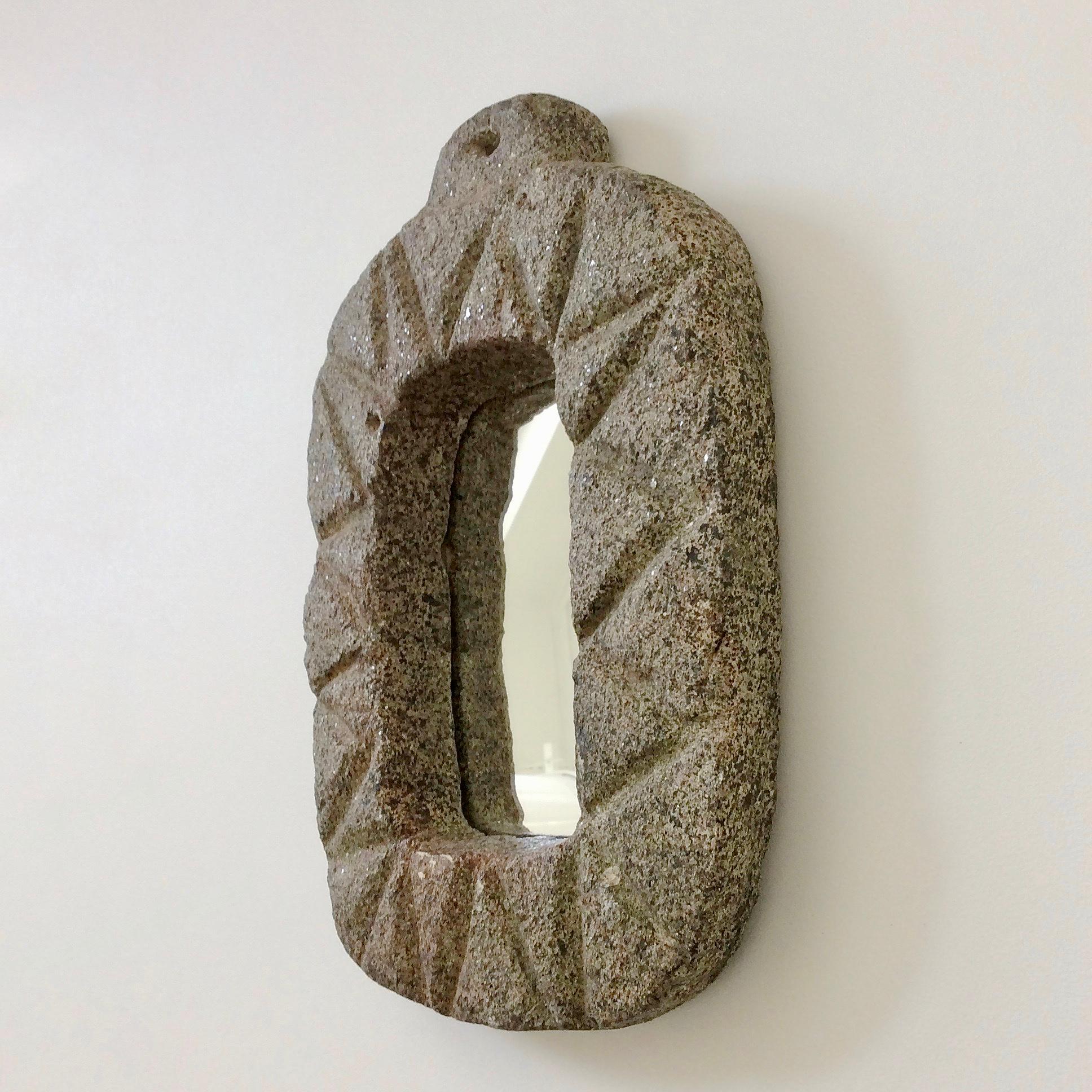 Unusual nice little mirror, circa 1970, France.
hand carved granite.
Dimensions: 38 cm H, 25 cm W, 4 cm D.
All purchases are covered by our Buyer Protection Guarantee.
This item can be returned within 14 days of delivery.
   