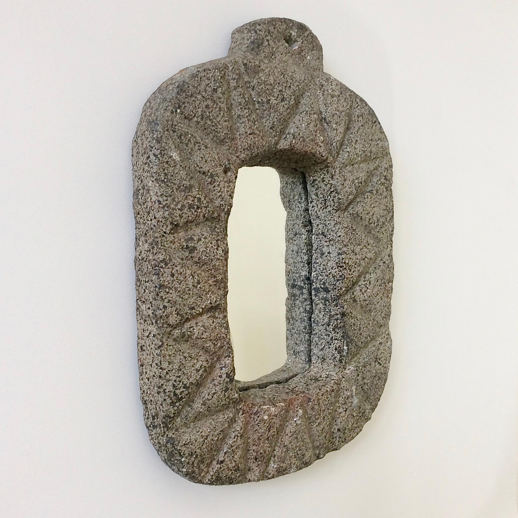 Mid-Century Modern Hand Carved Granite Mirror, circa 1970, France