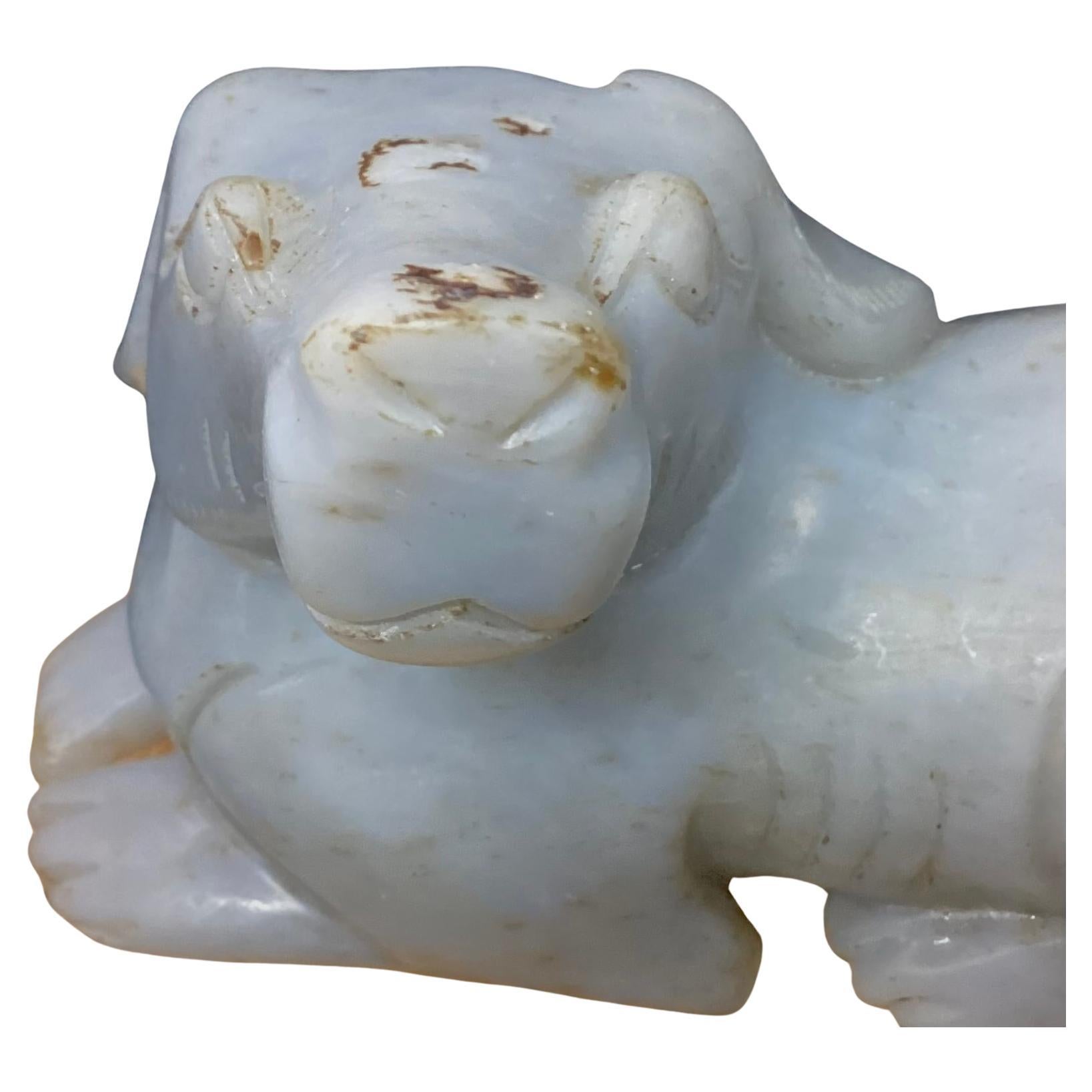 Qing Hand-Carved Gray Chinese Jade Figurine of Dog For Sale