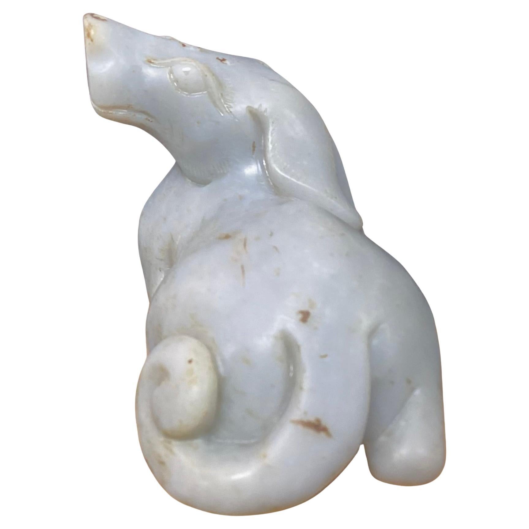 19th Century Hand-Carved Gray Chinese Jade Figurine of Dog For Sale