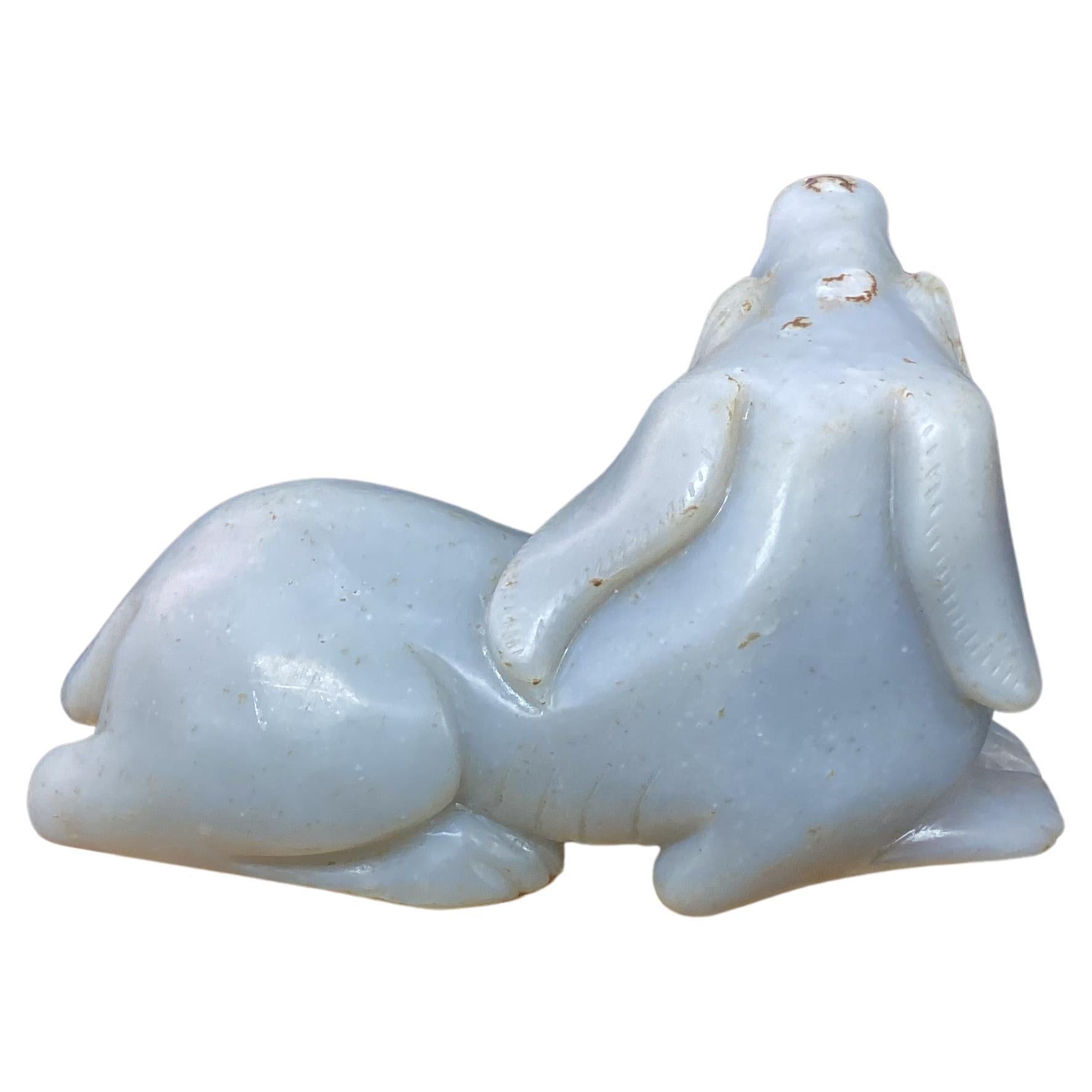 Hand-Carved Gray Chinese Jade Figurine of Dog For Sale 1