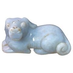 Hand-Carved Gray Chinese Jade Figurine of Dog