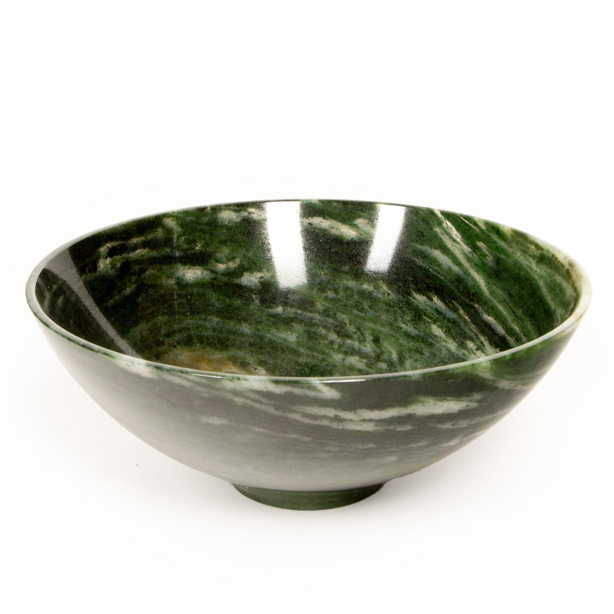 Indian Hand-Carved Green Aventurine Bowl – A Touch of Elegance & Luck For Sale