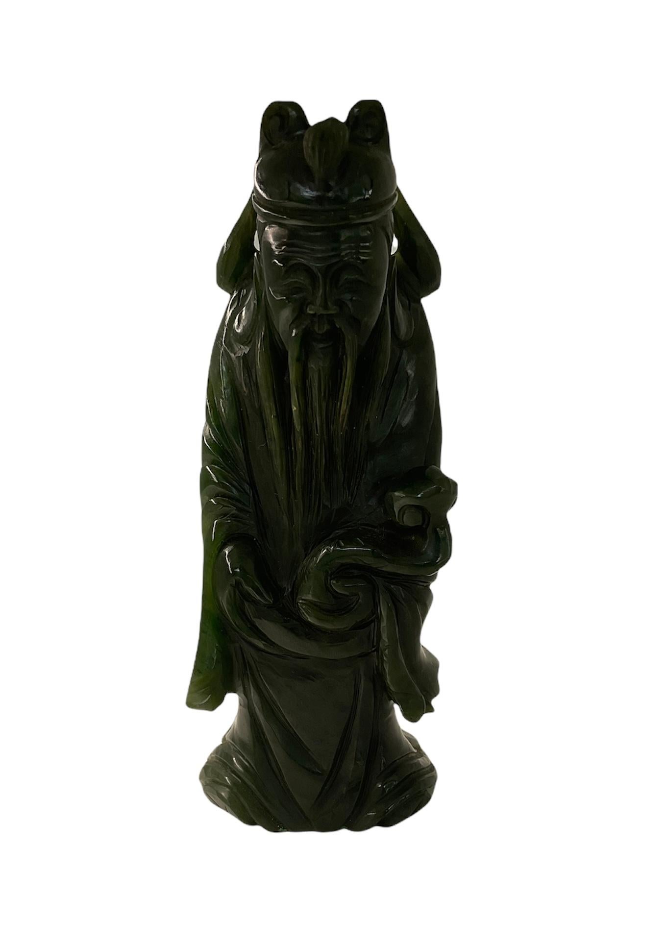 Hand Carved Green Pine Color Jade Small Chinese Wise Man Sculpture/Figurine 4
