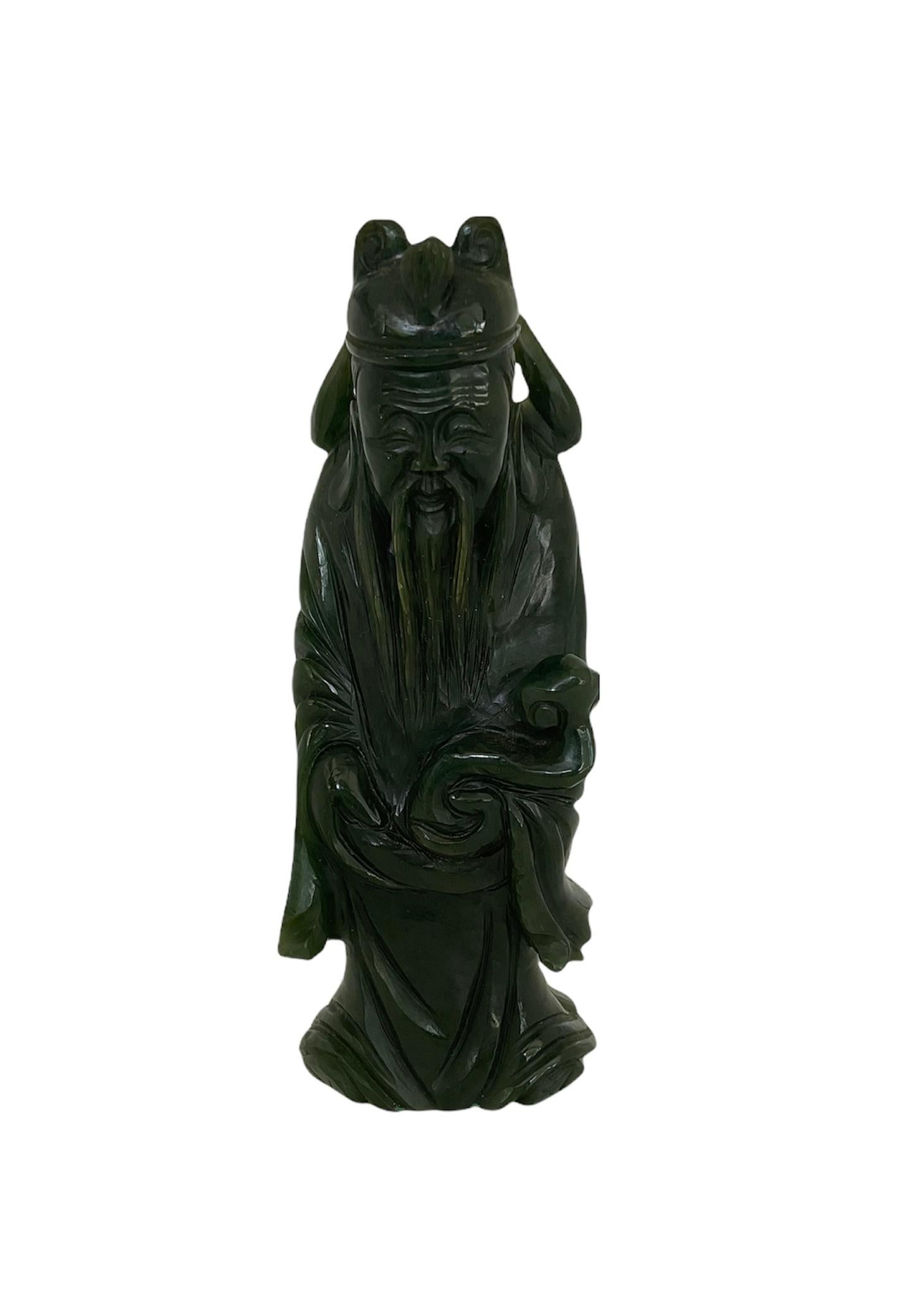 Hand Carved Green Pine Color Jade Small Chinese Wise Man Sculpture/Figurine 7