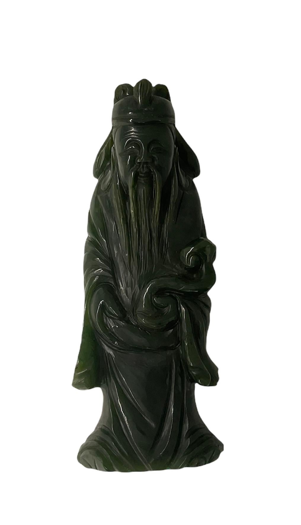 Hand Carved Green Pine Color Jade Small Chinese Wise Man Sculpture/Figurine 8
