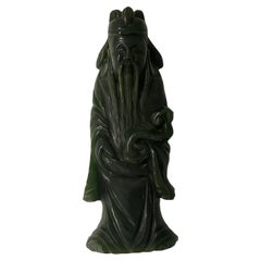 Vintage Hand Carved Green Pine Color Jade Small Chinese Wise Man Sculpture/Figurine