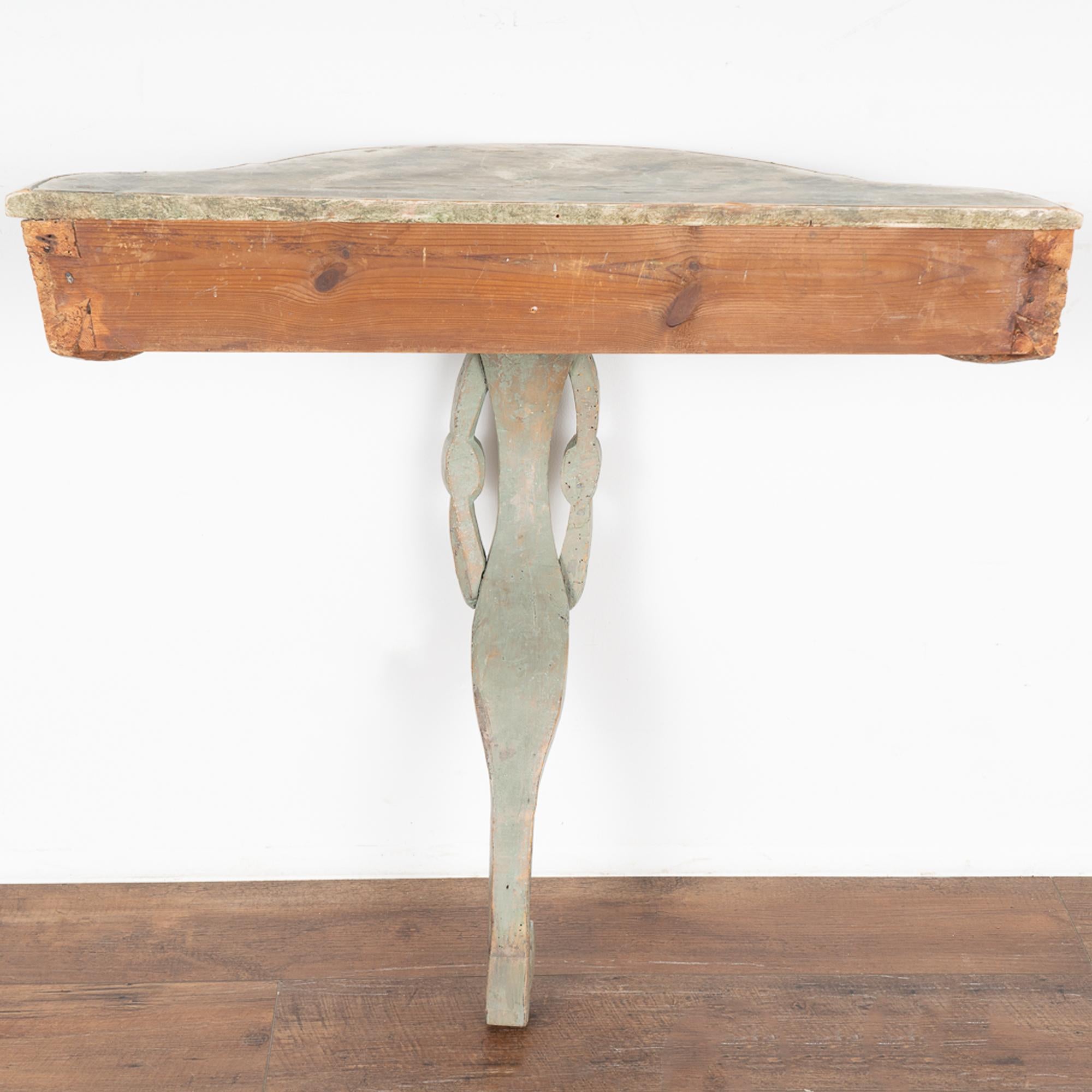 Hand Carved Green Single Leg Console Table, Norway, circa 1750-70 1
