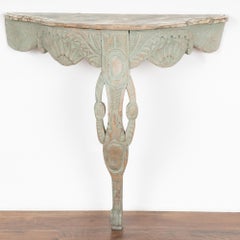Hand Carved Green Single Leg Console Table, Norway, circa 1750-70