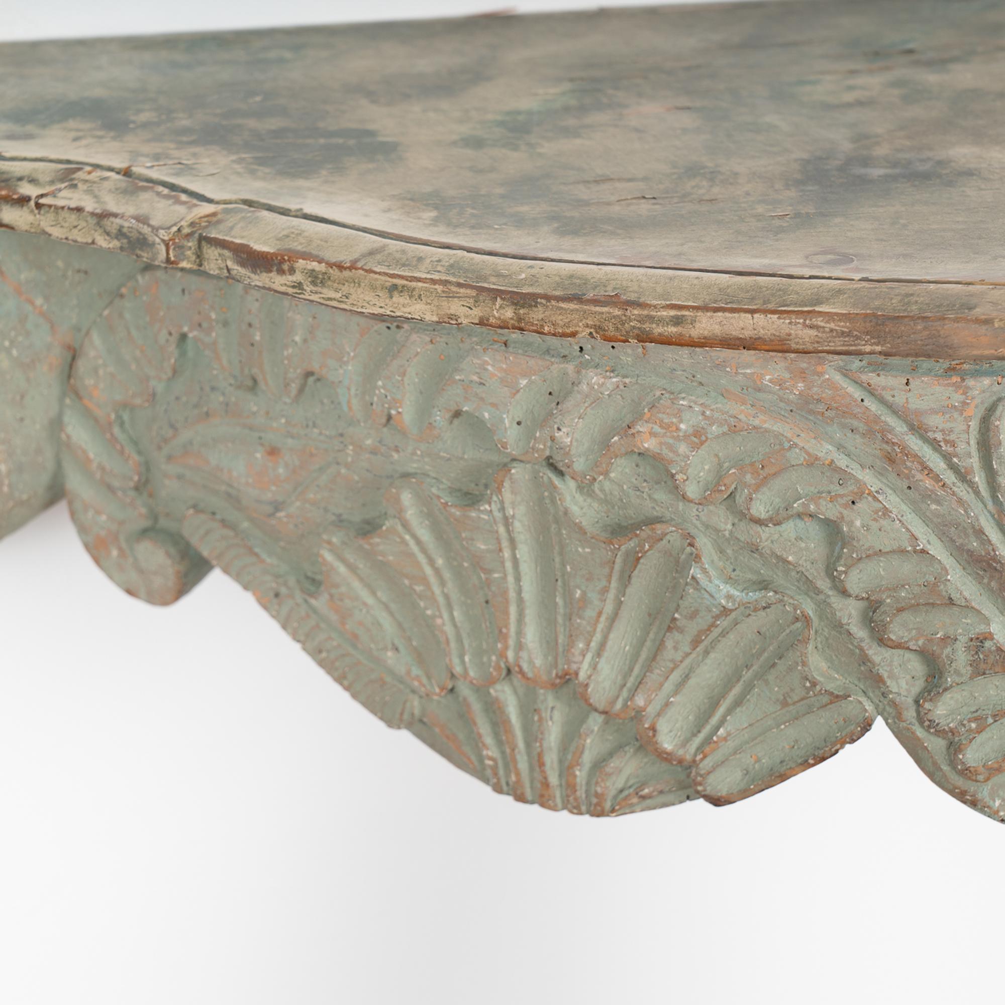 Norwegian Hand Carved Green Single Leg Console Table, Norway, circa 1750-70
