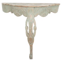 Hand Carved Green Single Leg Console Table, Norway, circa 1750-70