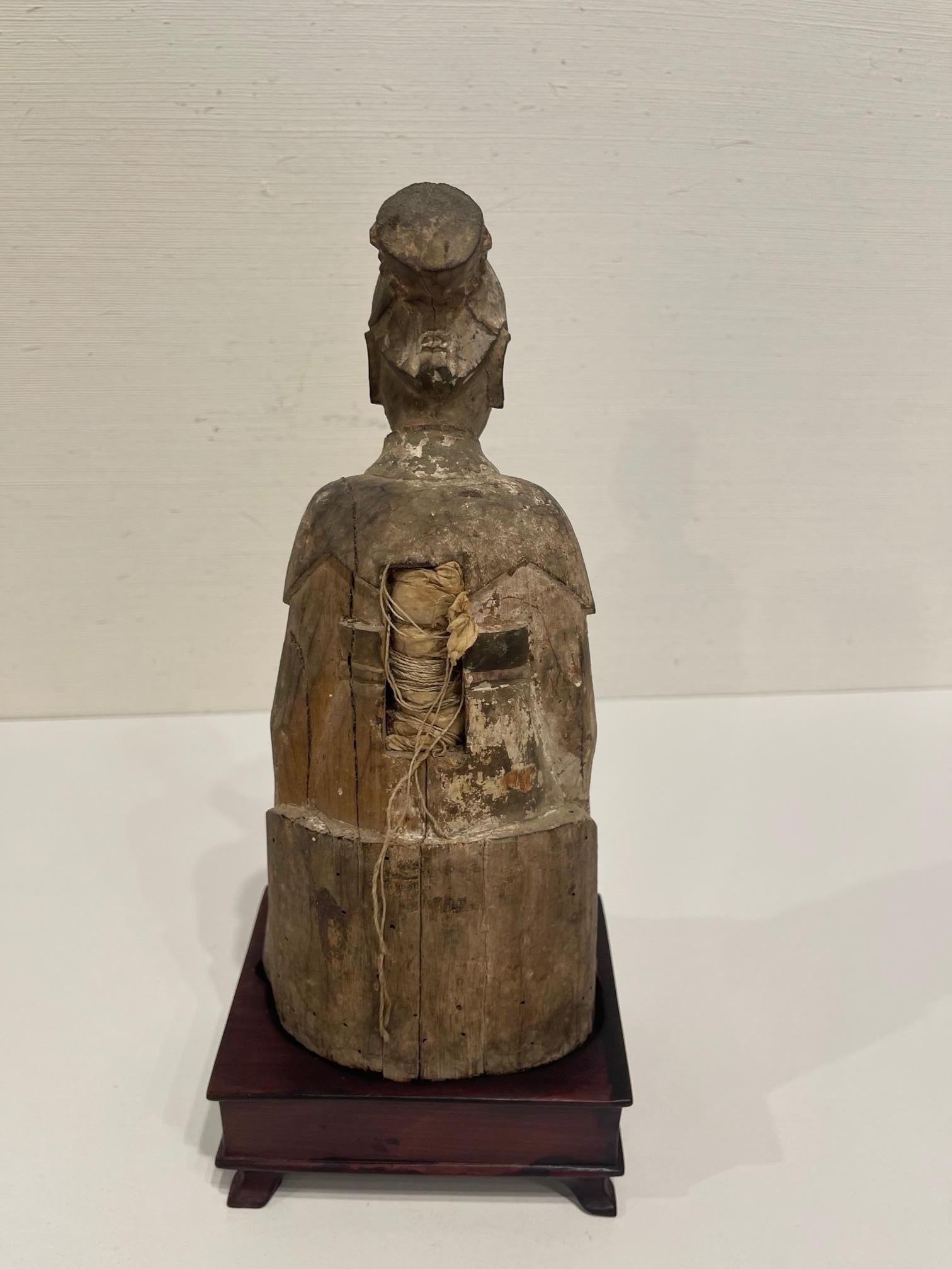Hand Carved Guanyin Chinese Goddess of Mercy on Wood Stand, 19th Century 1