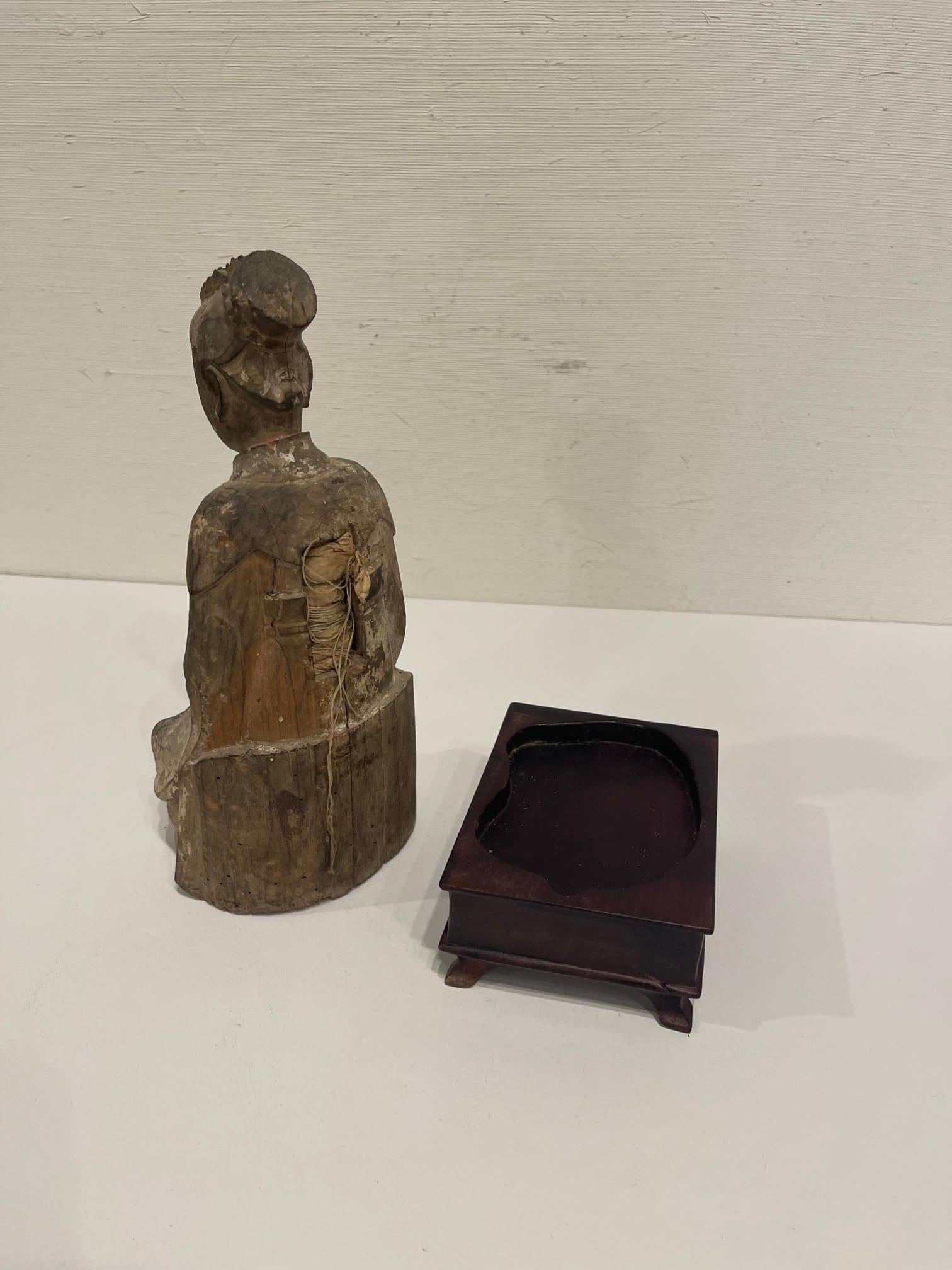 Hand Carved Guanyin Chinese Goddess of Mercy on Wood Stand, 19th Century 3
