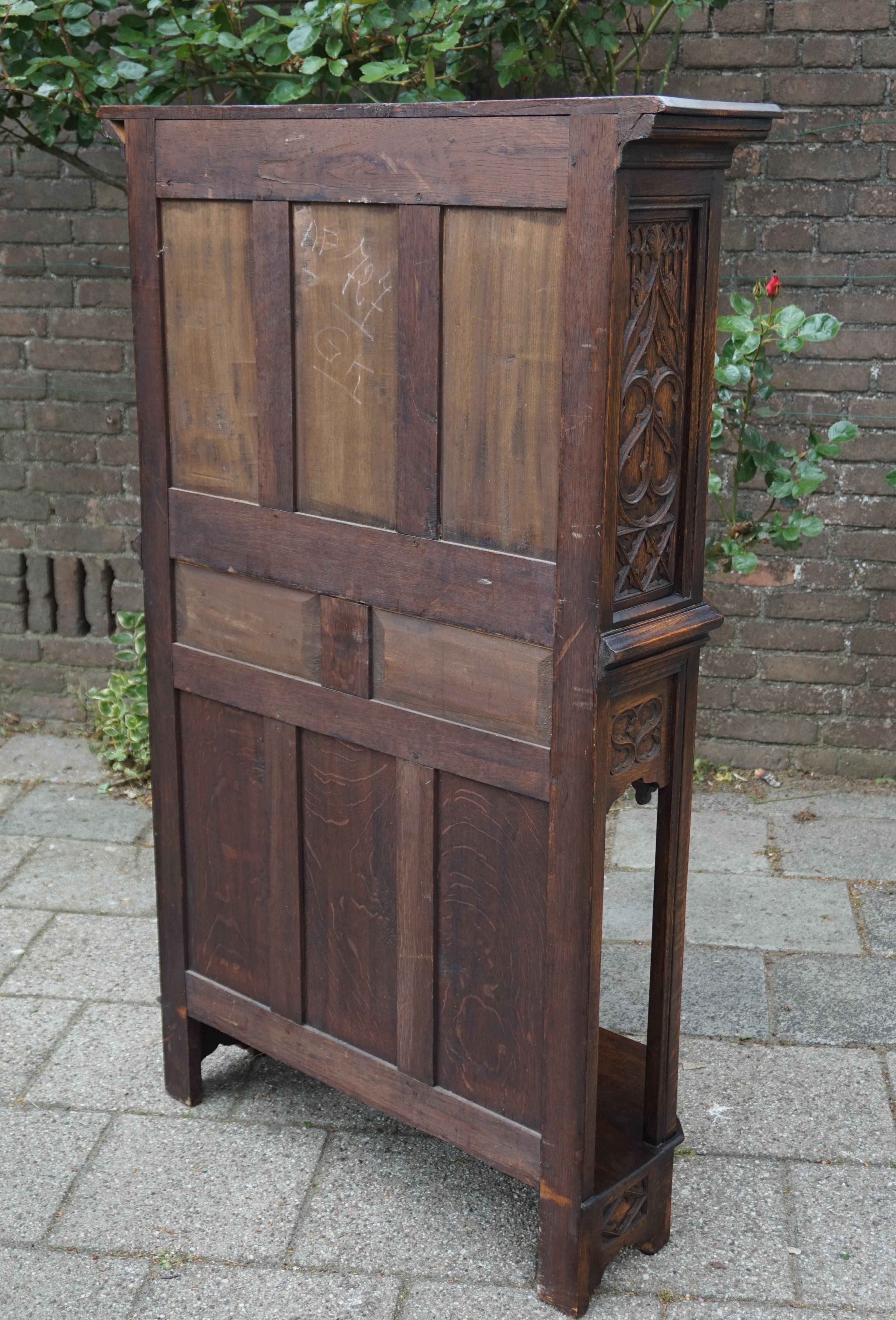 Hand Carved and Half Open Gothic Revival Credenza or Drinks Cabinet with Drawer 3