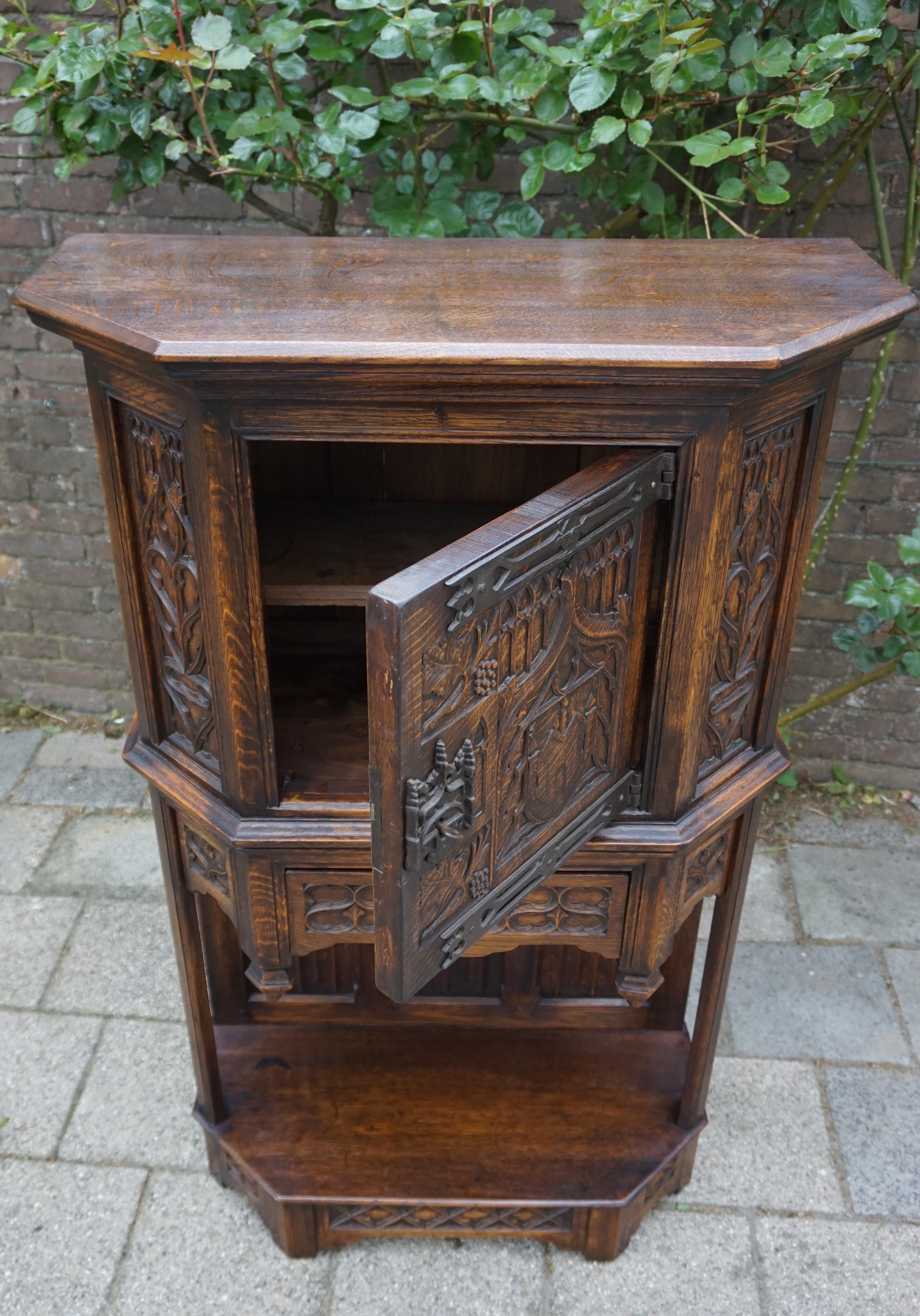 Hand Carved and Half Open Gothic Revival Credenza or Drinks Cabinet with Drawer 8