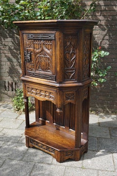 Hand Carved and Half Open Gothic Revival Credenza or Drinks Cabinet with Drawer