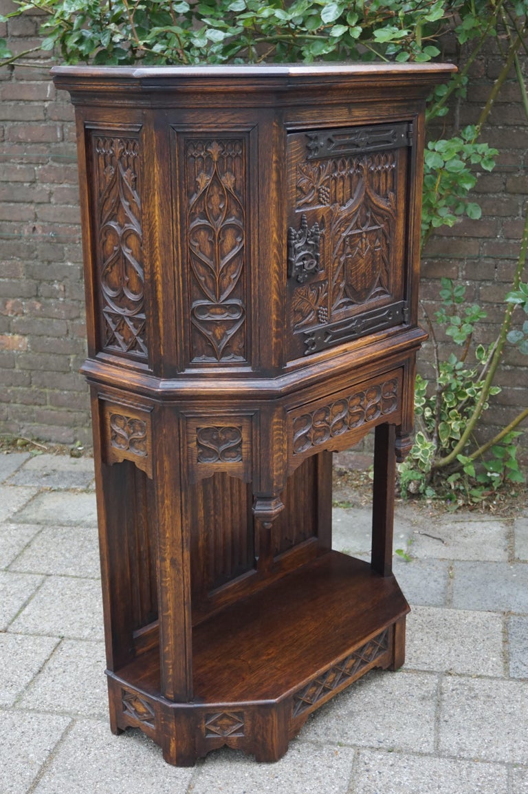 Hand Carved and Half Open Gothic Revival Credenza or Wall with