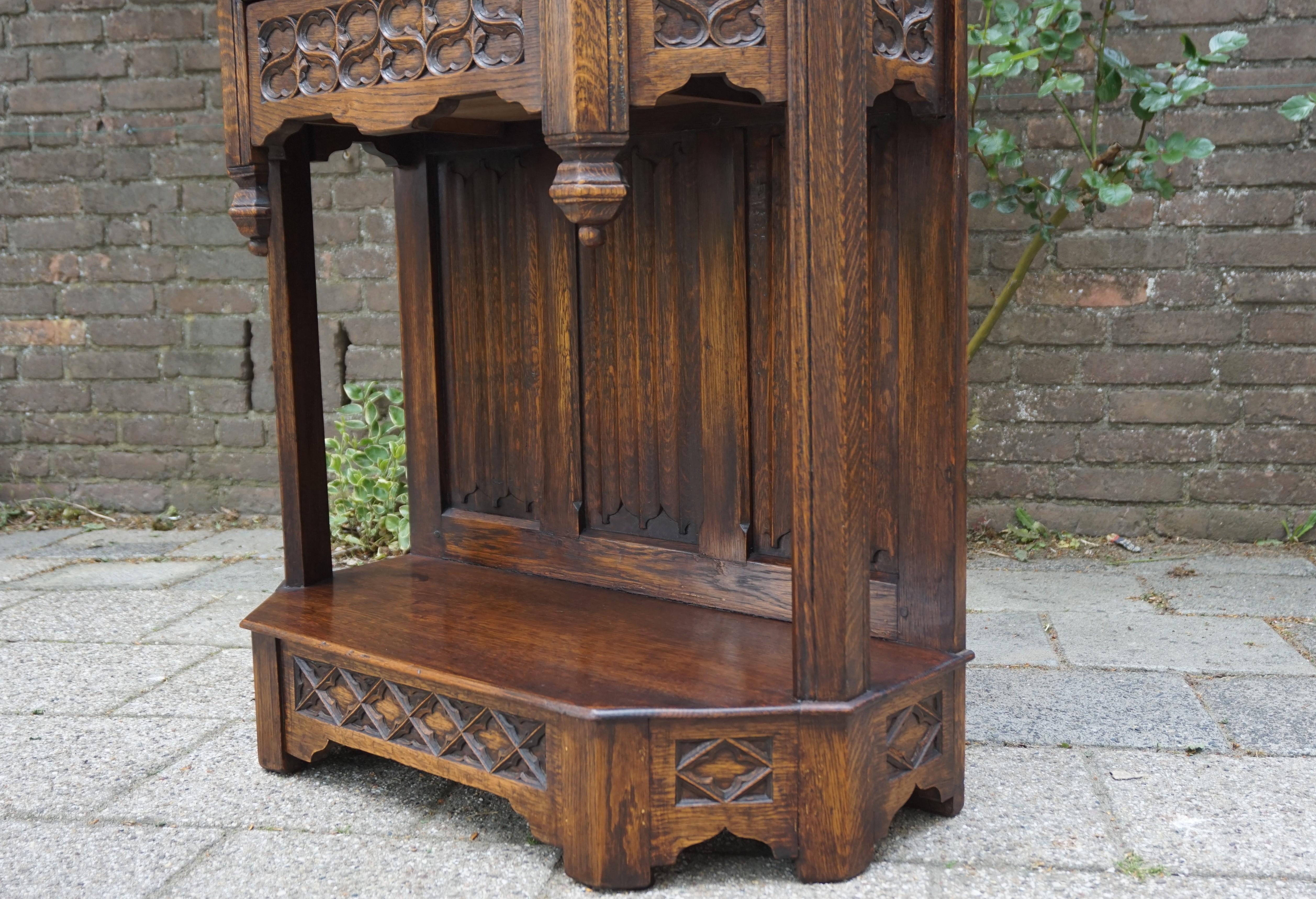 20th Century Hand Carved and Half Open Gothic Revival Credenza or Drinks Cabinet with Drawer