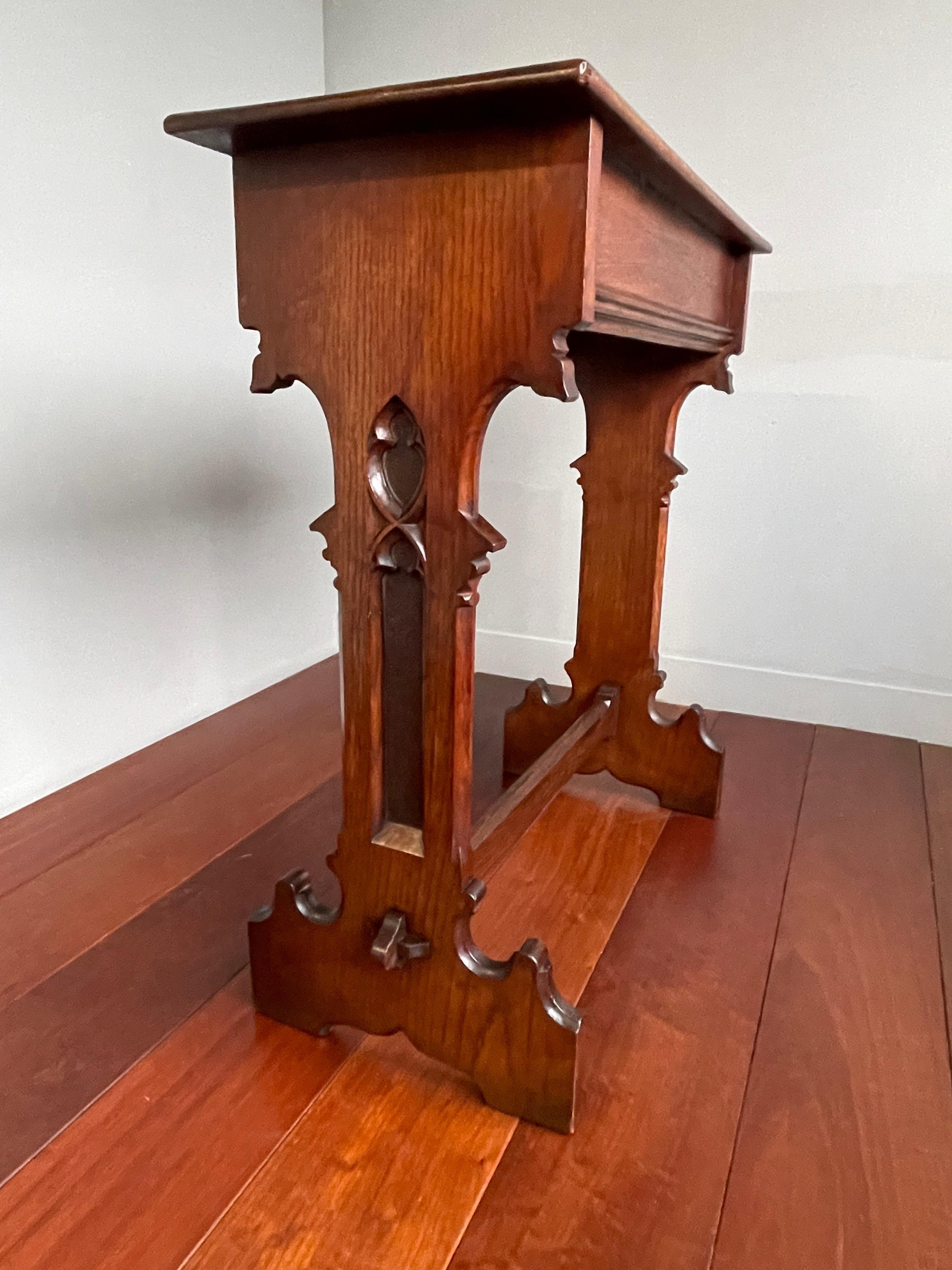 Hand Carved & Hand Crafted Solid Oak Gothic Revival Side or Console Table ca1900 For Sale 5