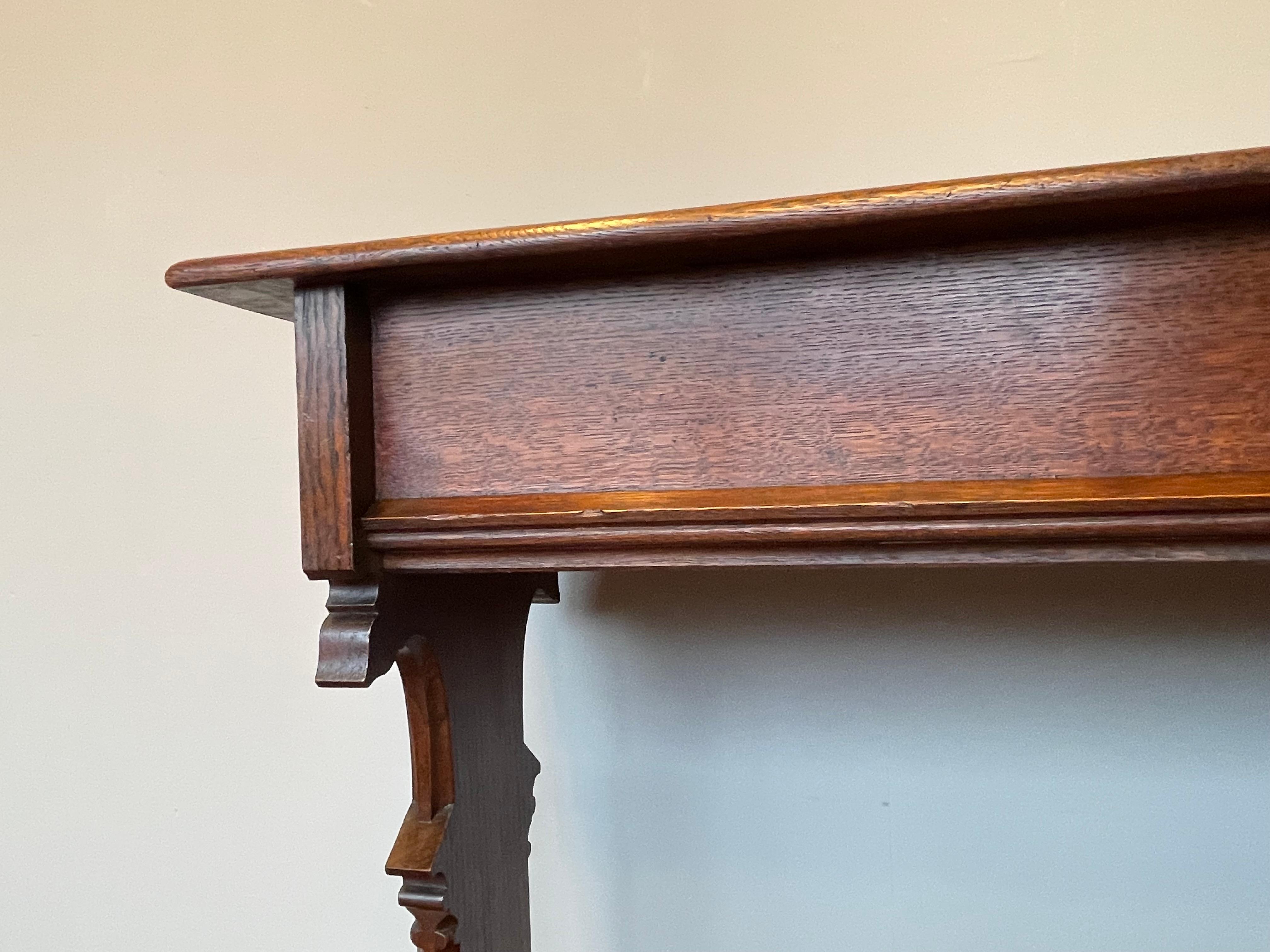 Hand Carved & Hand Crafted Solid Oak Gothic Revival Side or Console Table ca1900 For Sale 10