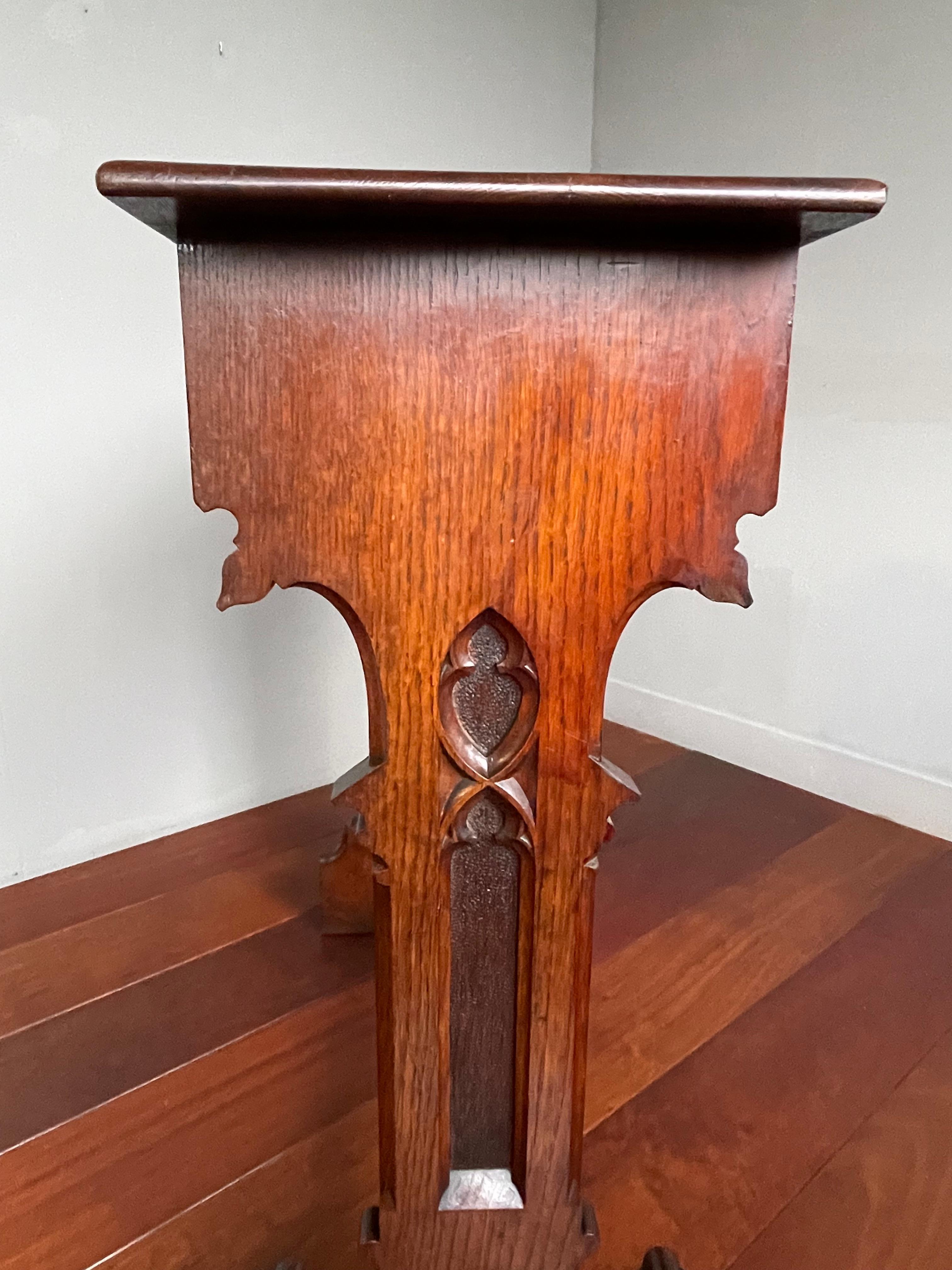 Hand Carved & Hand Crafted Solid Oak Gothic Revival Side or Console Table ca1900 For Sale 11