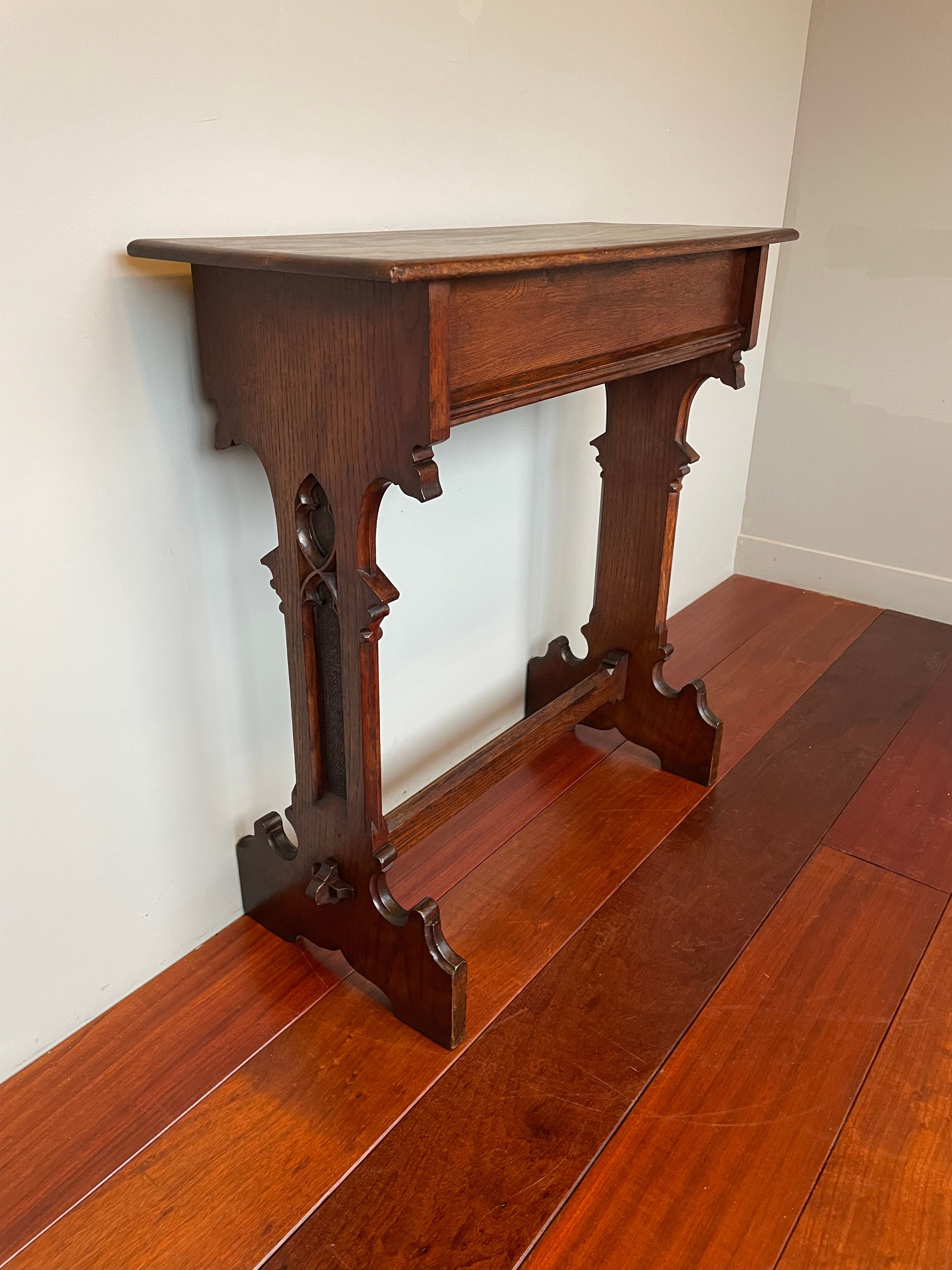Hand Carved & Hand Crafted Solid Oak Gothic Revival Side or Console Table ca1900 For Sale 12
