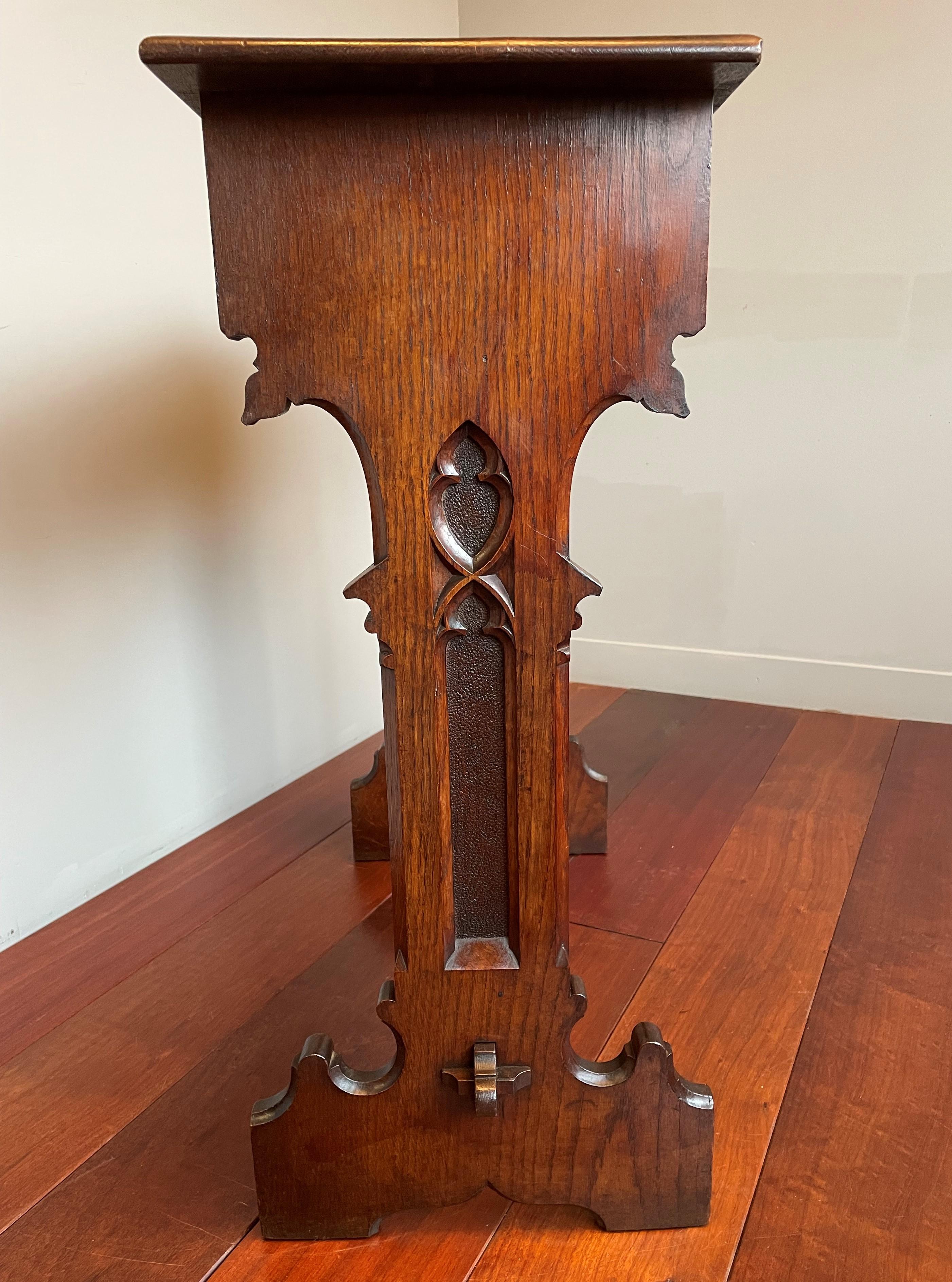 European Hand Carved & Hand Crafted Solid Oak Gothic Revival Side or Console Table ca1900 For Sale