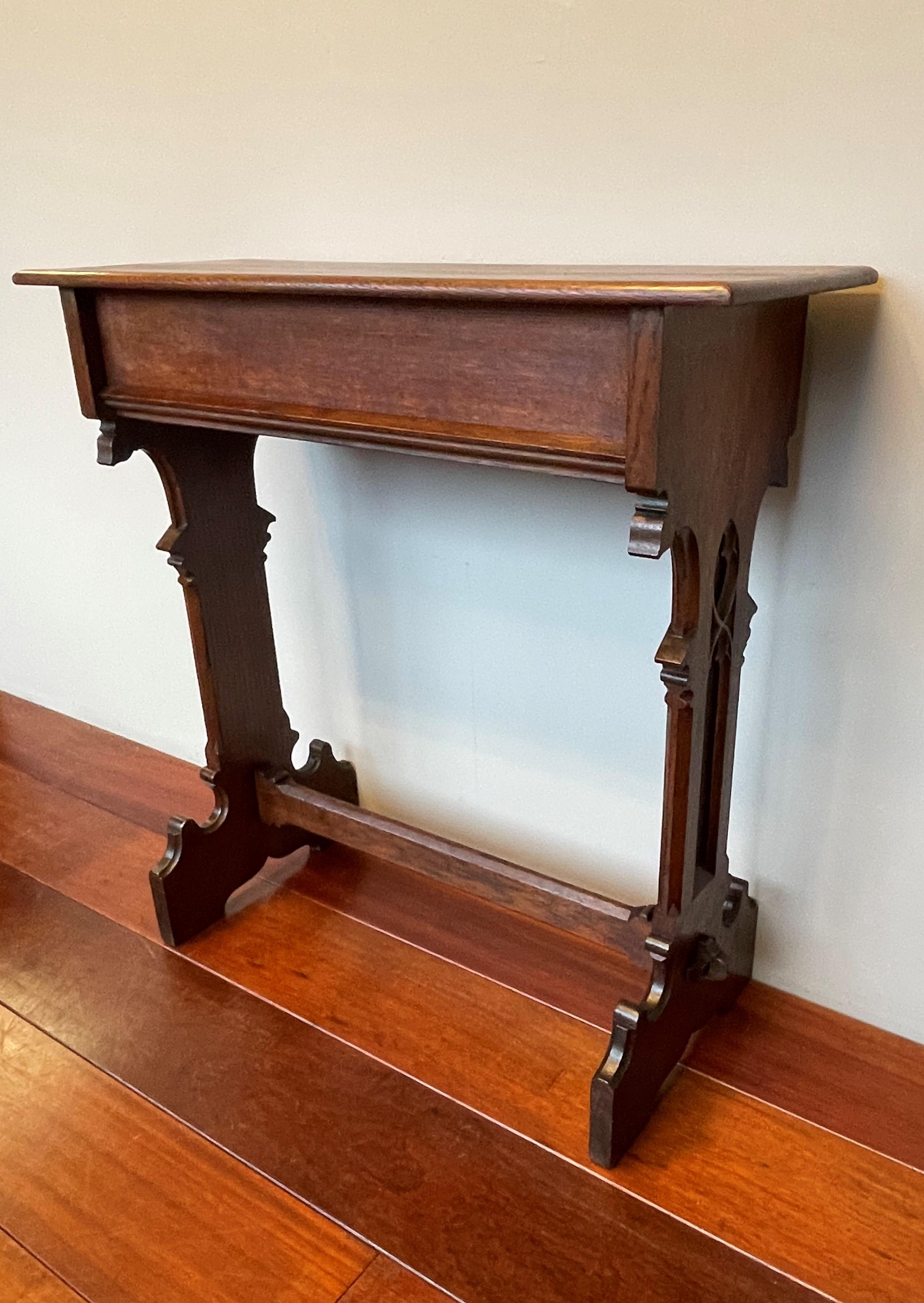 Hand Carved & Hand Crafted Solid Oak Gothic Revival Side or Console Table ca1900 For Sale 1