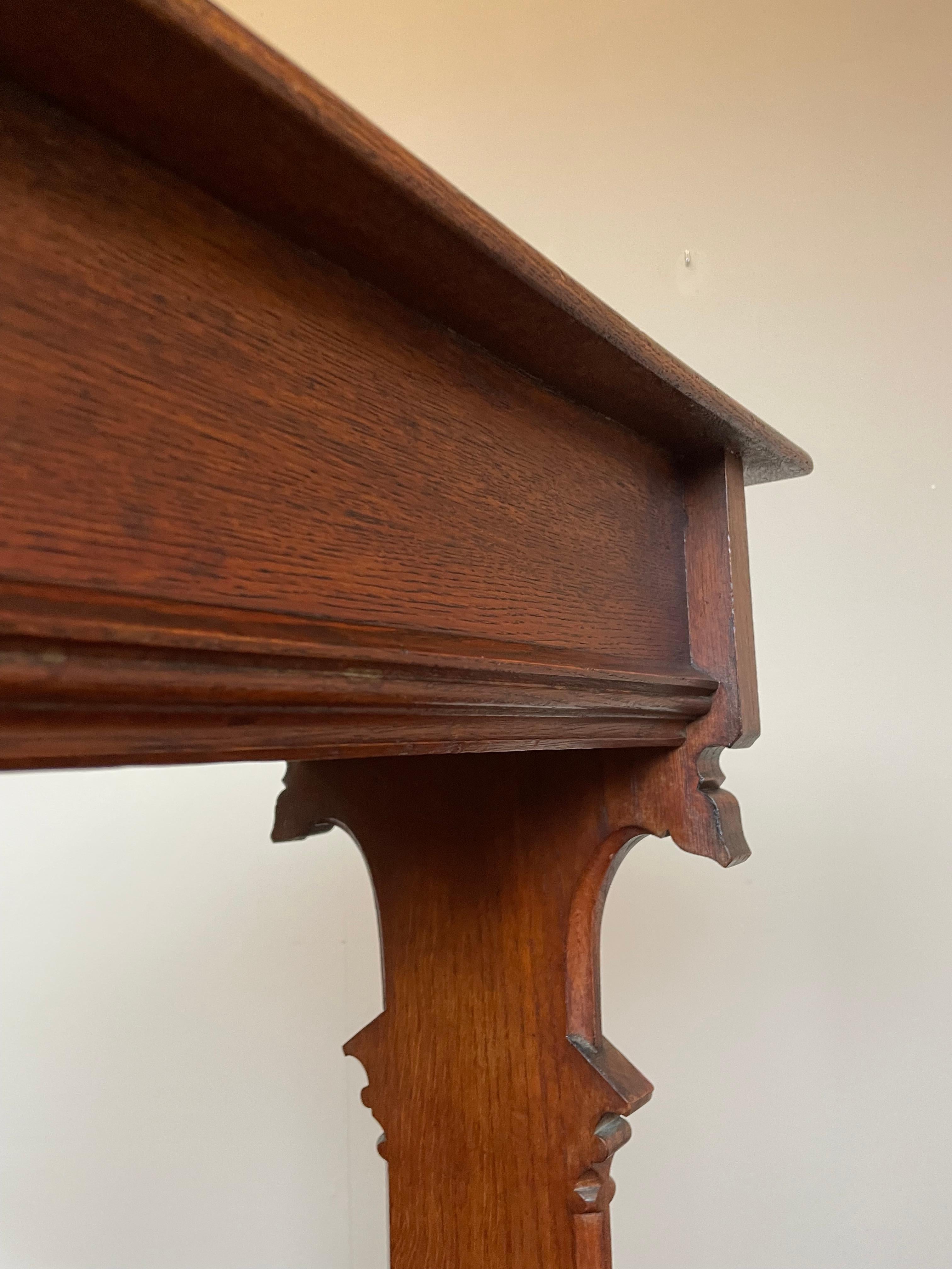 Hand Carved & Hand Crafted Solid Oak Gothic Revival Side or Console Table ca1900 For Sale 2