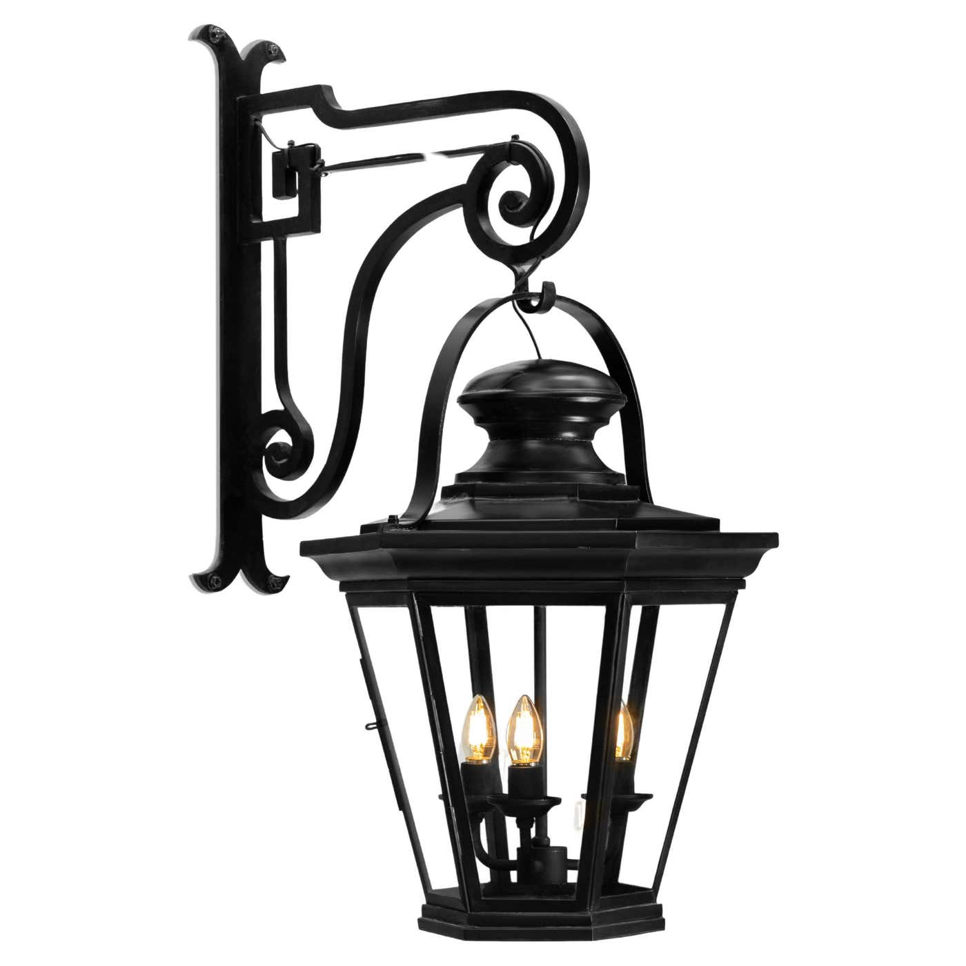 Hand Carved Hanging Wall Lamp in Bronze For Sale at 1stDibs