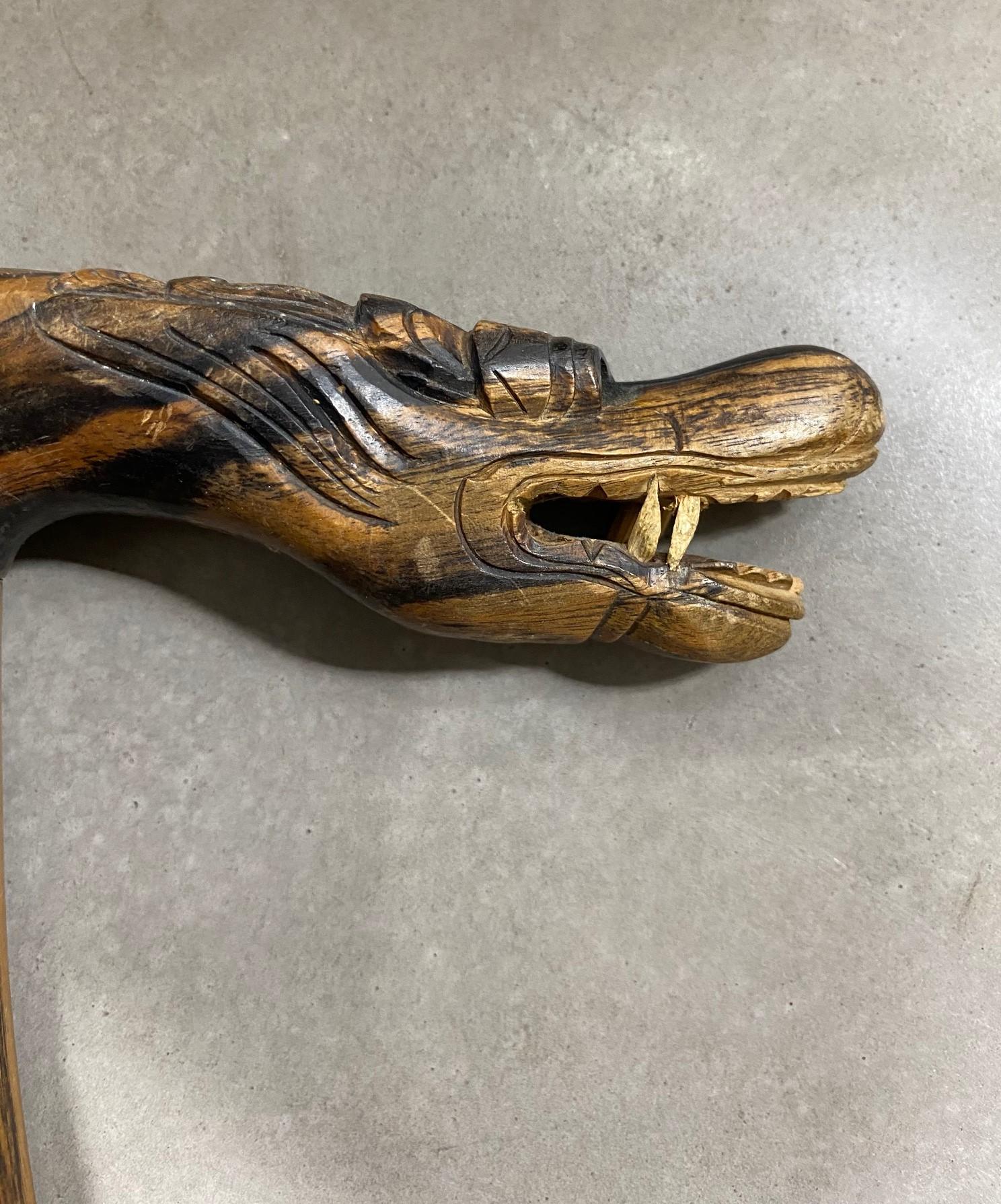 Chinese Hand Carved Hardwood Dragon Head Walking Cane Stick