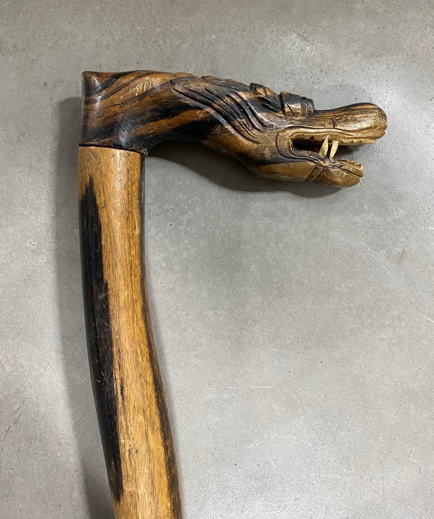Hand-Carved Hand Carved Hardwood Dragon Head Walking Cane Stick