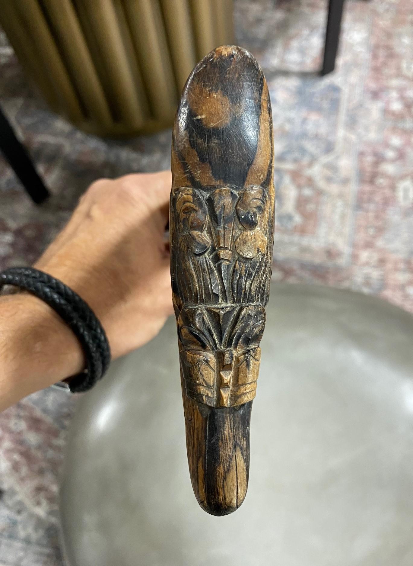 20th Century Hand Carved Hardwood Dragon Head Walking Cane Stick