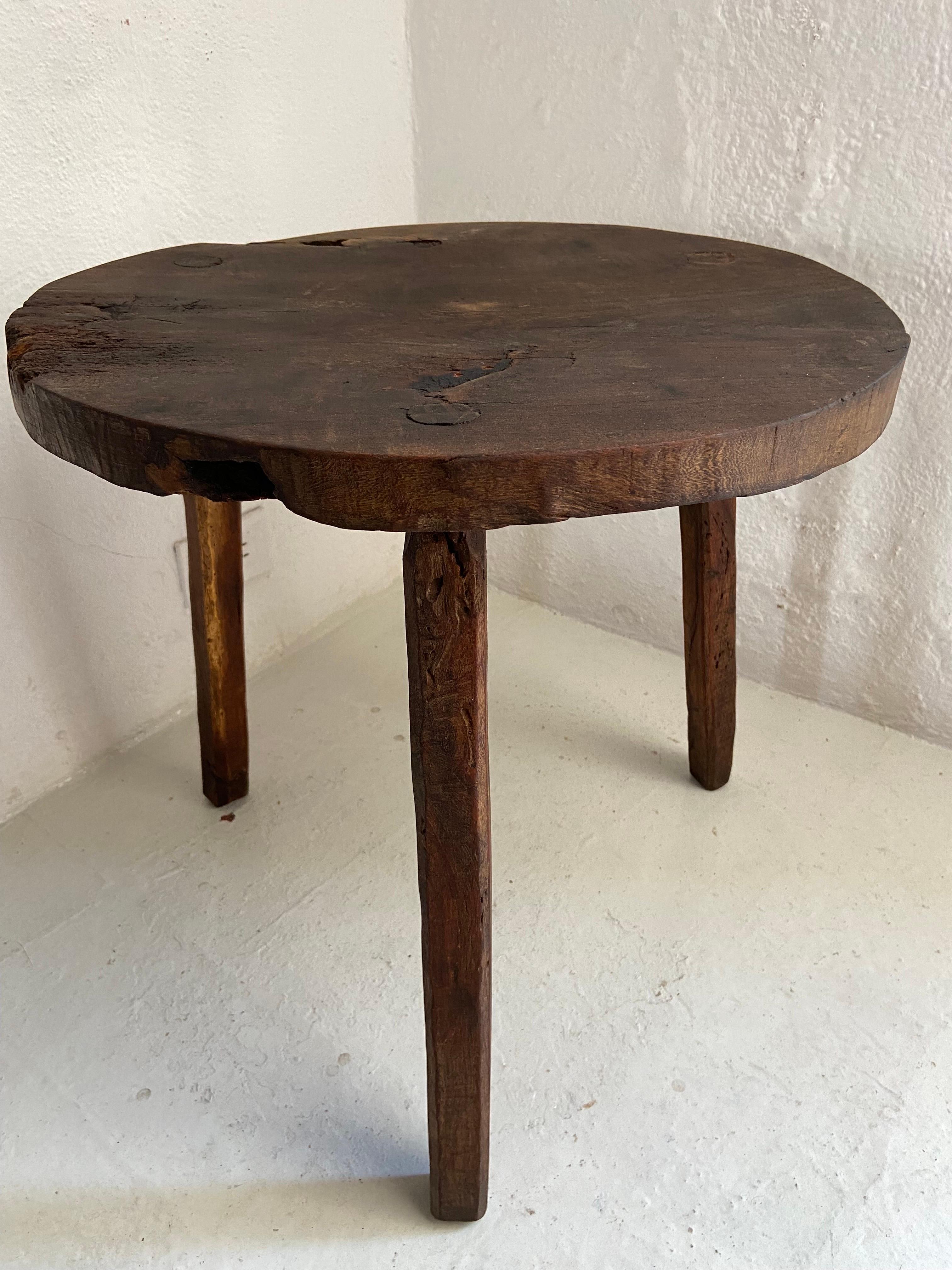 Hand Carved Hardwood Round Table From Mexico, Circa 1980´s 5