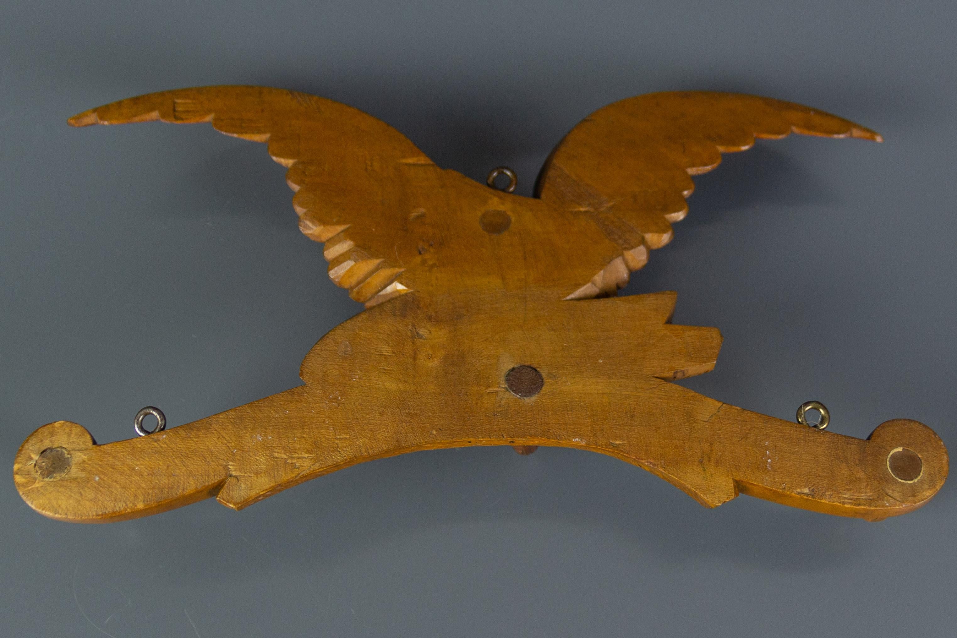 Hand Carved Hat Rack with Eagle Carving and Three Wooden Hooks, Germany, 1930s 7