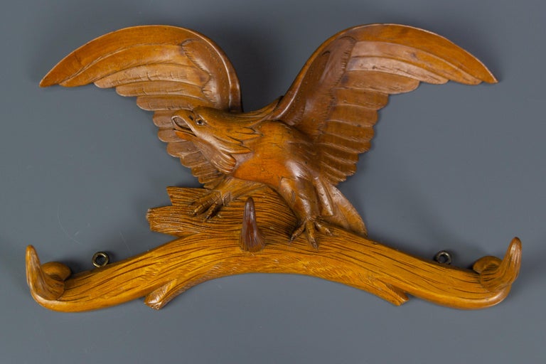 Eagle Hat Rack Hand Carved Hat Rack with Eagle Carving and Three Wooden Hooks, Germany ...