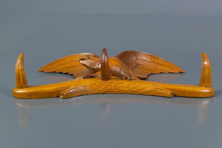 Eagle Hat Rack Hand Carved Hat Rack with Eagle Carving and Three Wooden Hooks, Germany ...