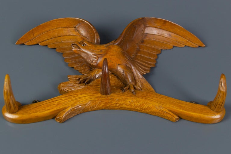 Eagle Hat Rack Hand Carved Hat Rack with Eagle Carving and Three Wooden Hooks, Germany ...